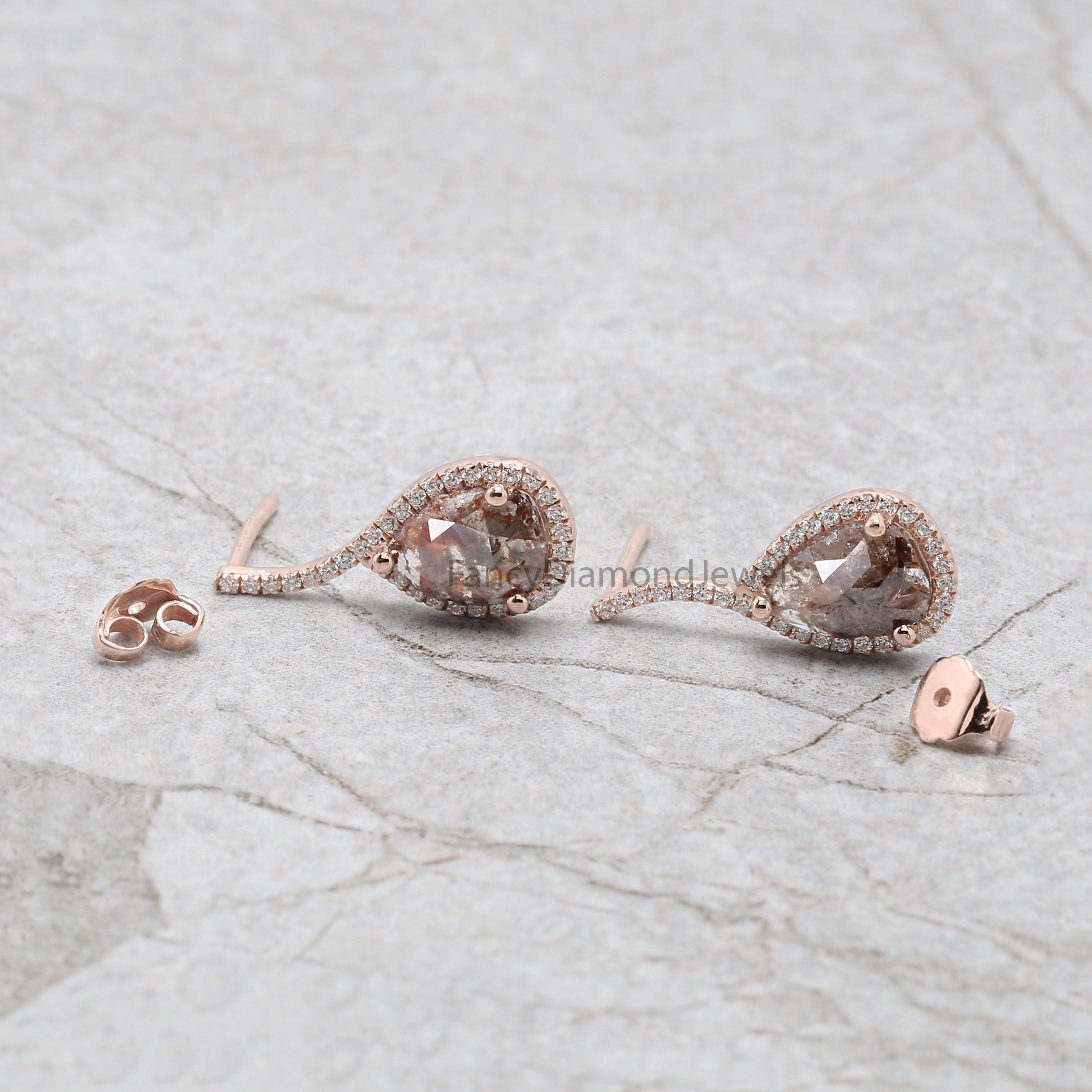 Pear Cut Brown Color Diamond Earring 2.20 Ct 8.80 MM Pear Diamond Earring 14K Solid Rose Gold Silver Pear Cut Earring Gift For Her KDN8217