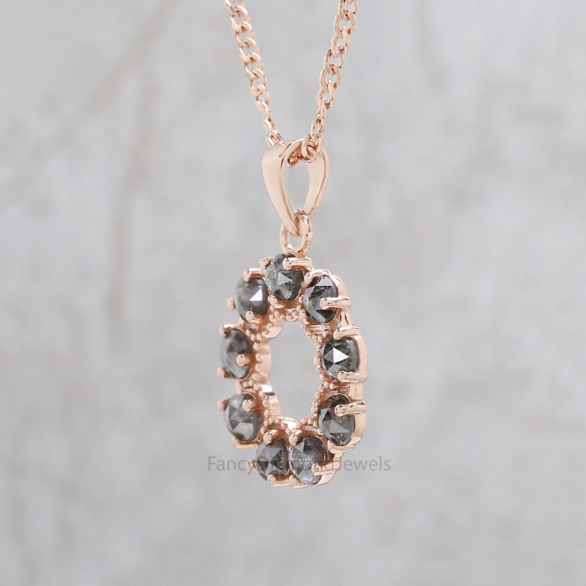 Round Rose Cut Salt And Pepper Diamond Pendant, Unique Diamond Pendant, Round Cut Diamond Pendant, Dangling Diamond Pendant KD1185