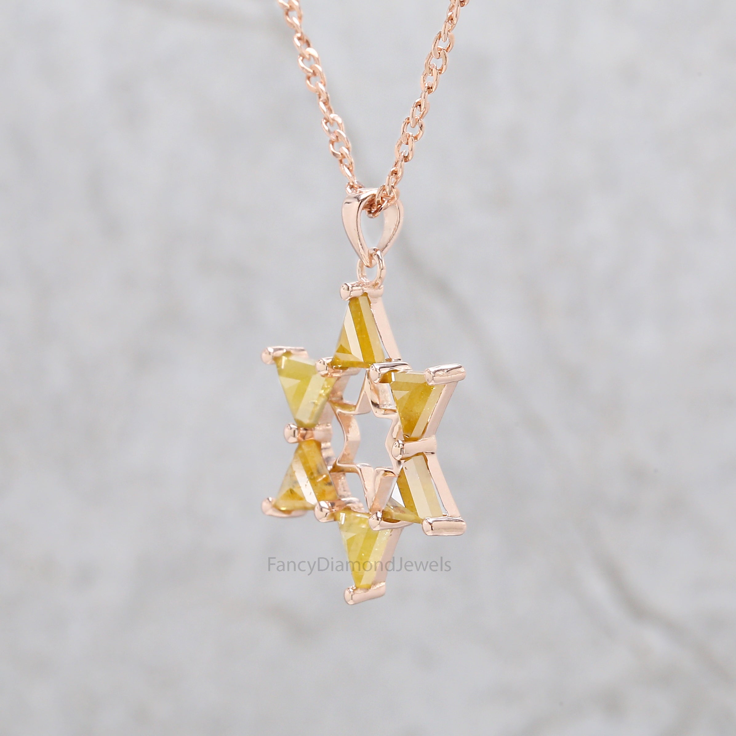 Triangle Cut Yellow Color Diamond Pendant 1.54 Ct 4.68 MM Triangle Shape Diamond Pendant 14K Rose Gold Silver Engagement Pendant QL2050