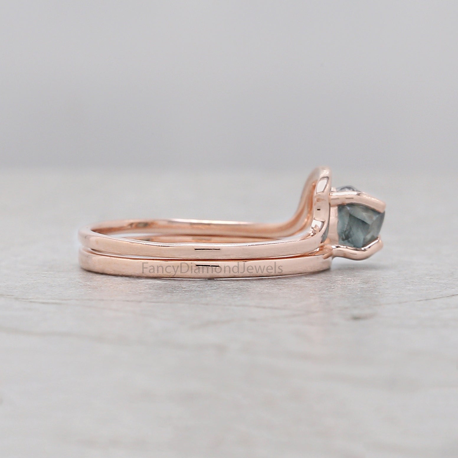 Rough Blue Color Diamond Ring 1.00 Ct 5.64 MM Crystal Rough Diamond Ring 14K Solid Rose Gold Silver Engagement Ring Gift For Her QL2333