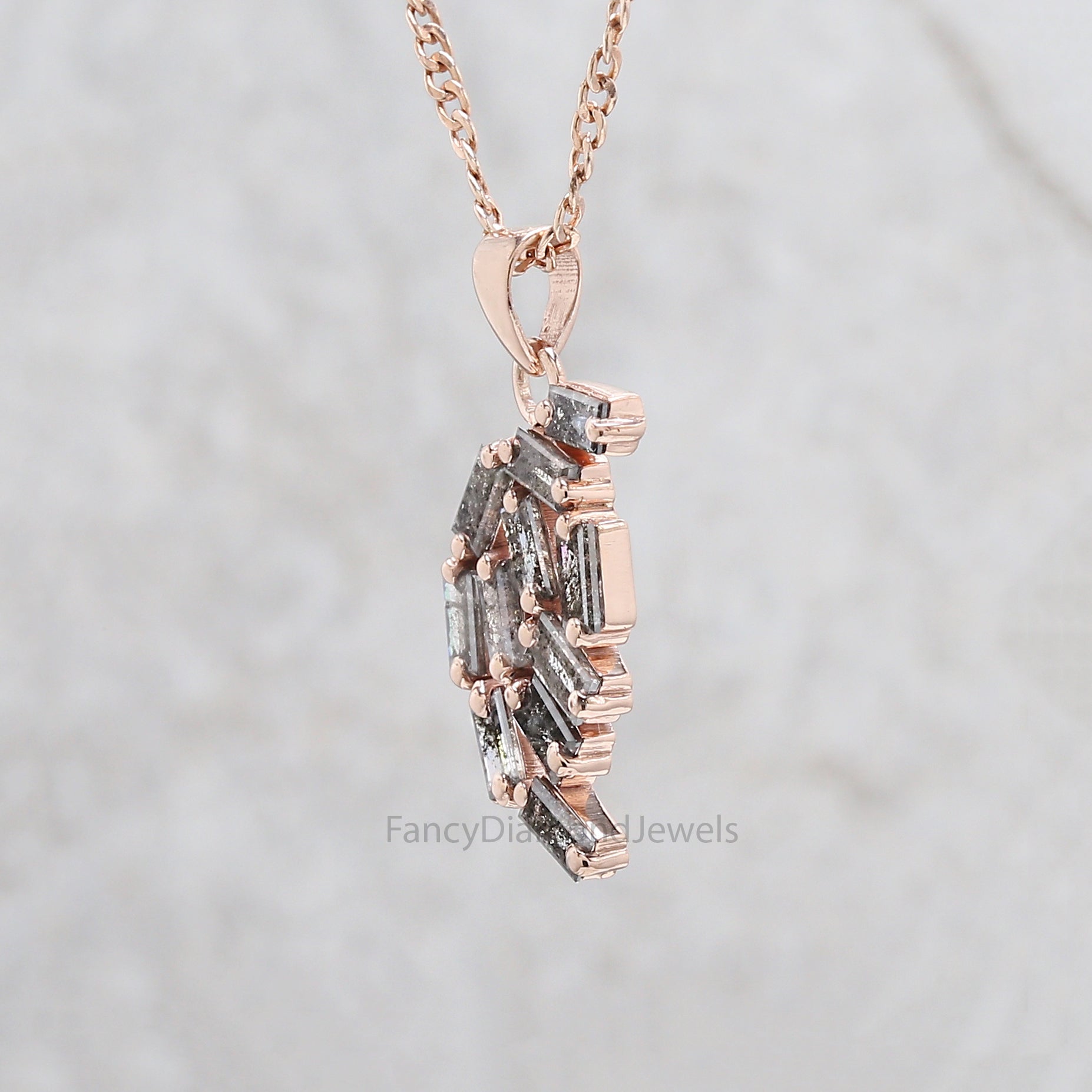 Baguette Salt And Pepper Diamond Pendant, Unique Diamond Pendant, Salt And Pepper Diamond Pendant, Baguette Shape Diamond Pendant KDN1803-1