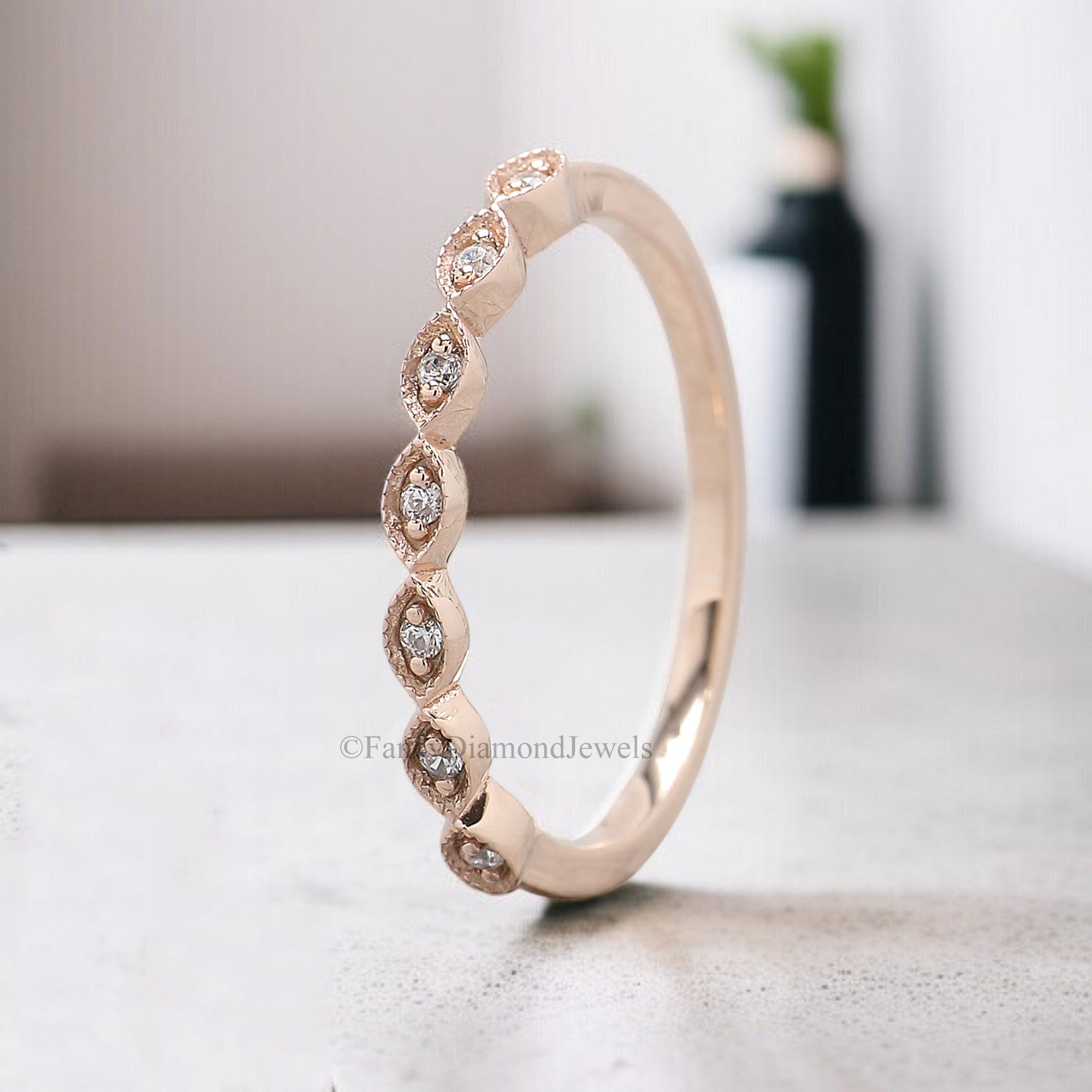 Silver/10K/14K/18K Band 1.20 MM Round Diamond Wedding Band Half Eternity Minimalist stacking dainty matching ring Boat setting ring KD903