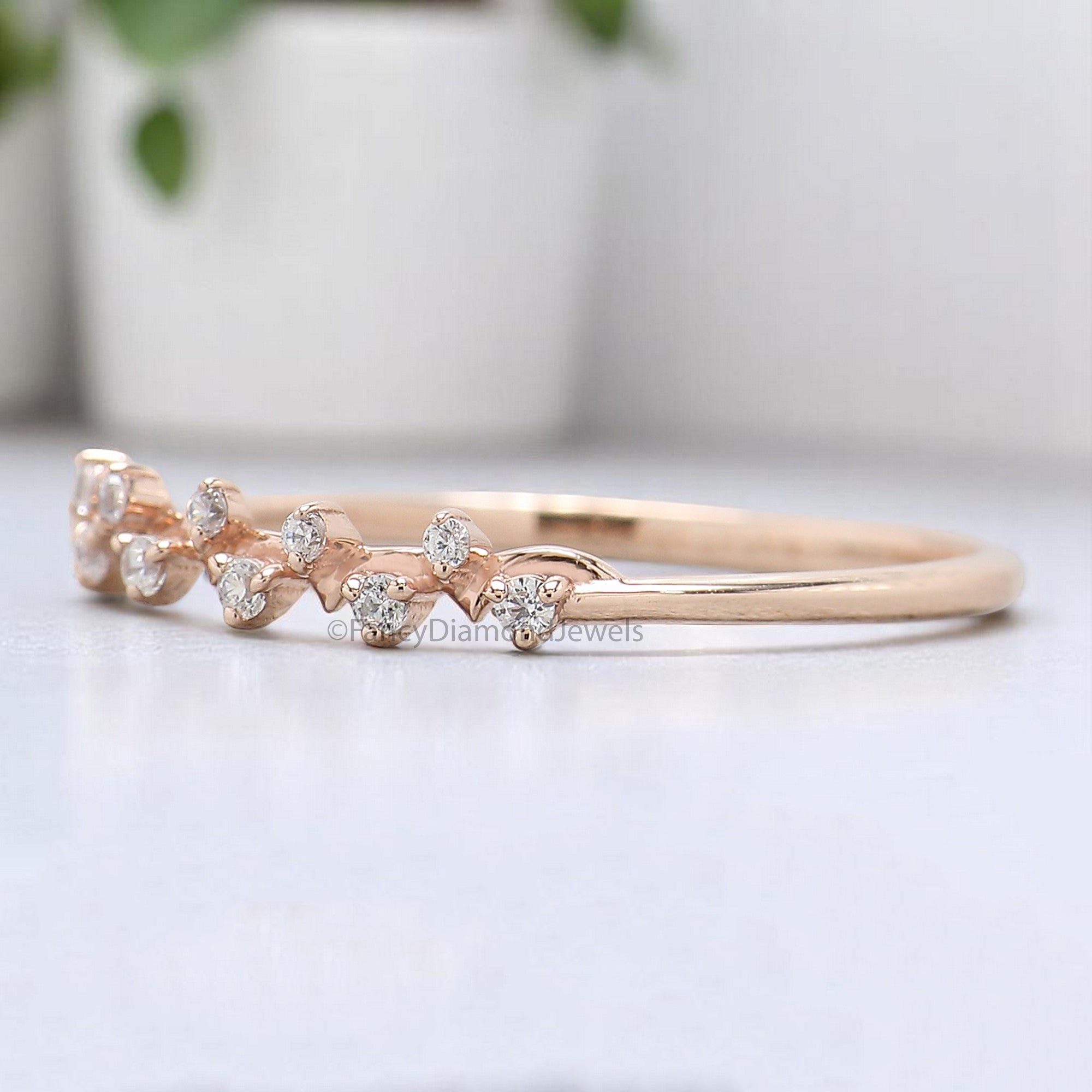 Ups and Downs Round Cut Diamond Wedding Band Zig Zag Diamond Ring Half Eternity Minimalist Ring Silver/10K/14K/18K Anniversary Band KD905