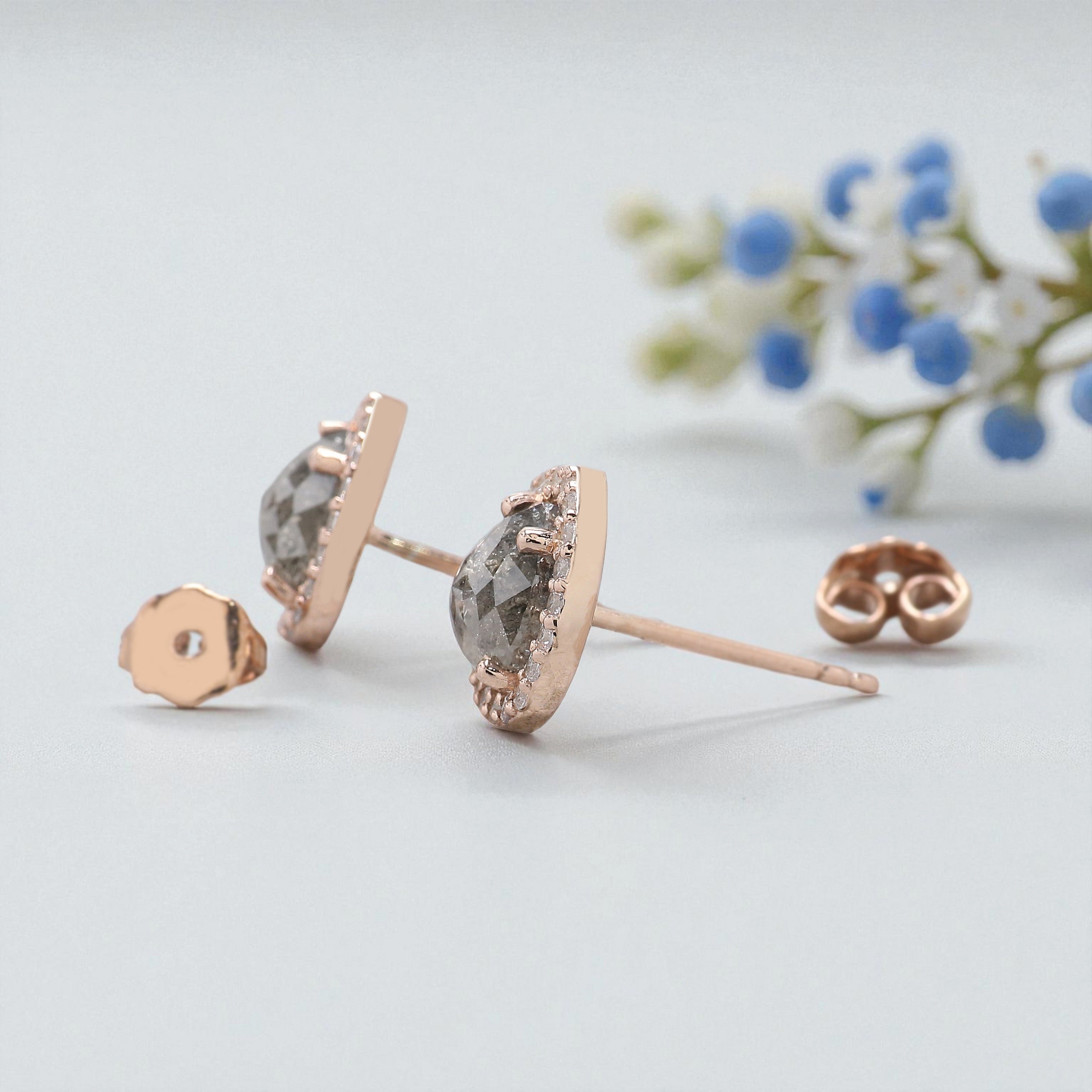 Pear Salt And Pepper Diamond Earring 2.31 Ct 7.30 MM Pear Shape Diamond Earring 14K Solid Rose Gold Silver Engagement Pear Earring KD866