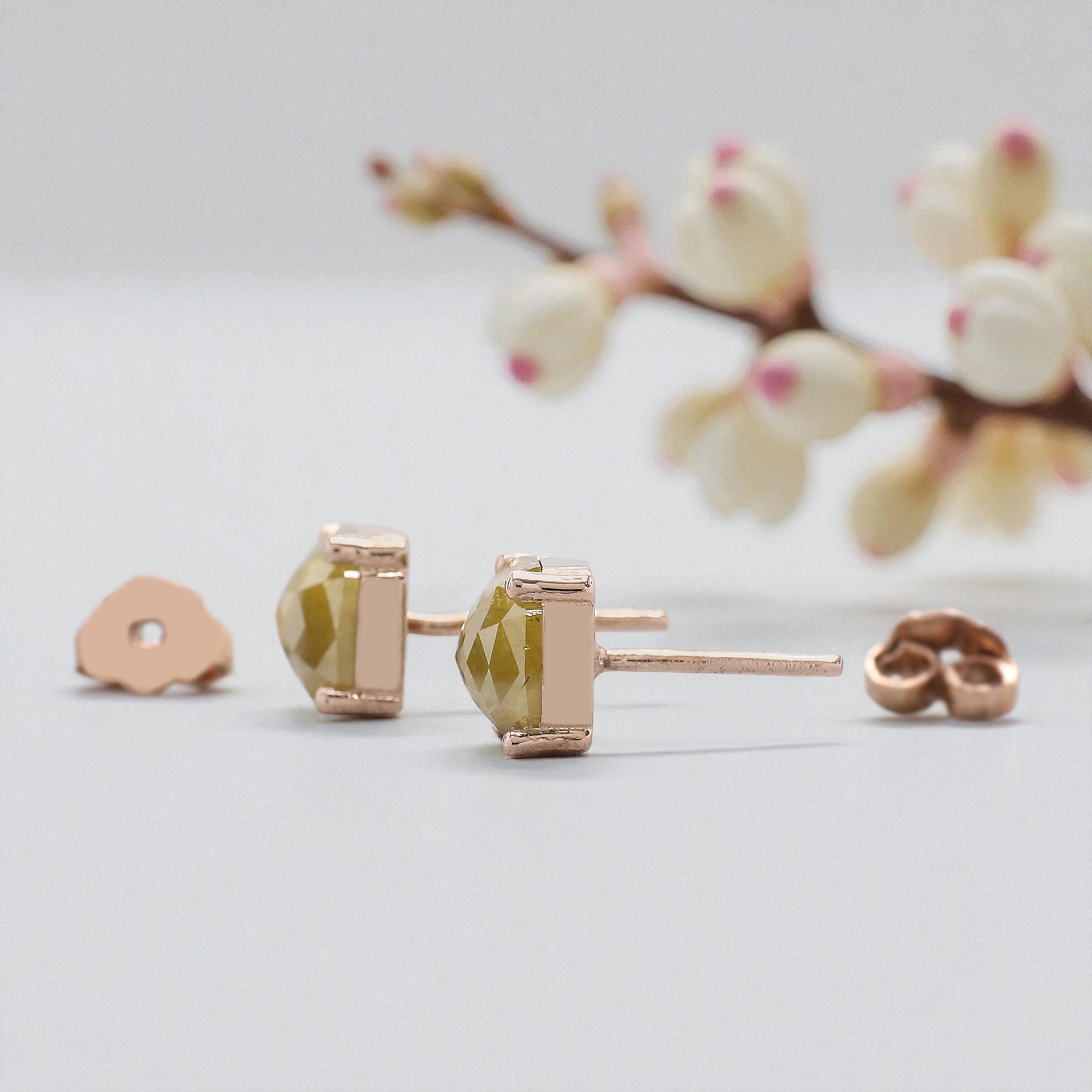 Radiant Cut Yellow Color Diamond Earring 2.39 Ct 6.70 MM Radiant Diamond Earring 14K Rose Gold Silver Radiant Earring Gift For Her QKB622