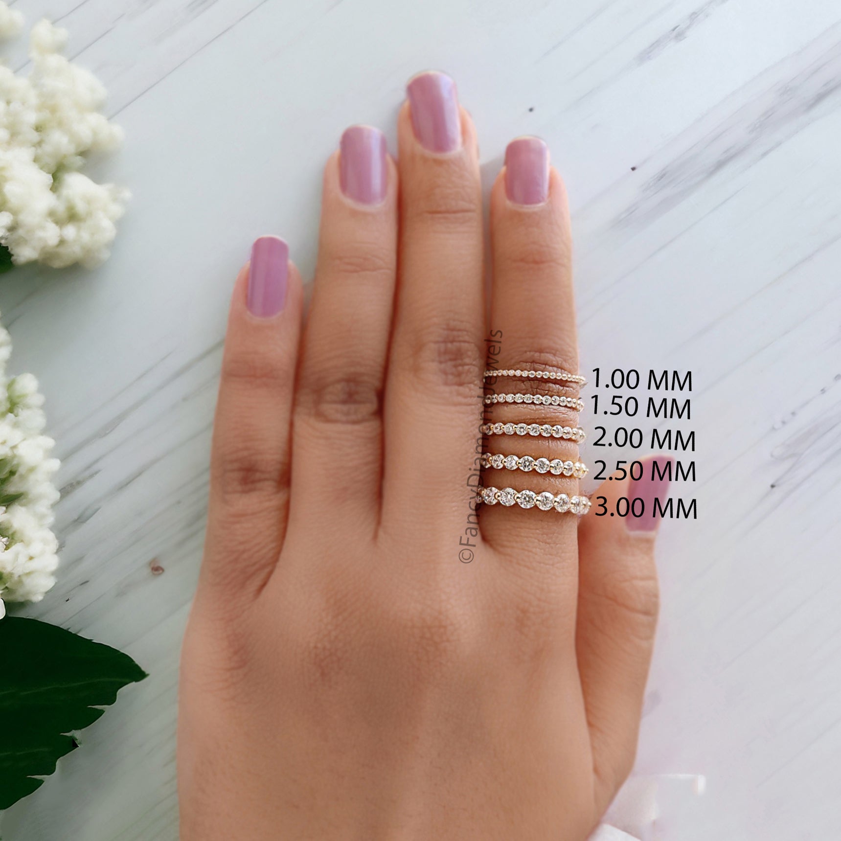 Floating Bubble Wedding Band 1.00/ 1.50/ 2.00/ 2.50/ 3.00 MM Single Prong Set Full Eternity Band LabGrown Diamond Stacking Bridal Band FD305