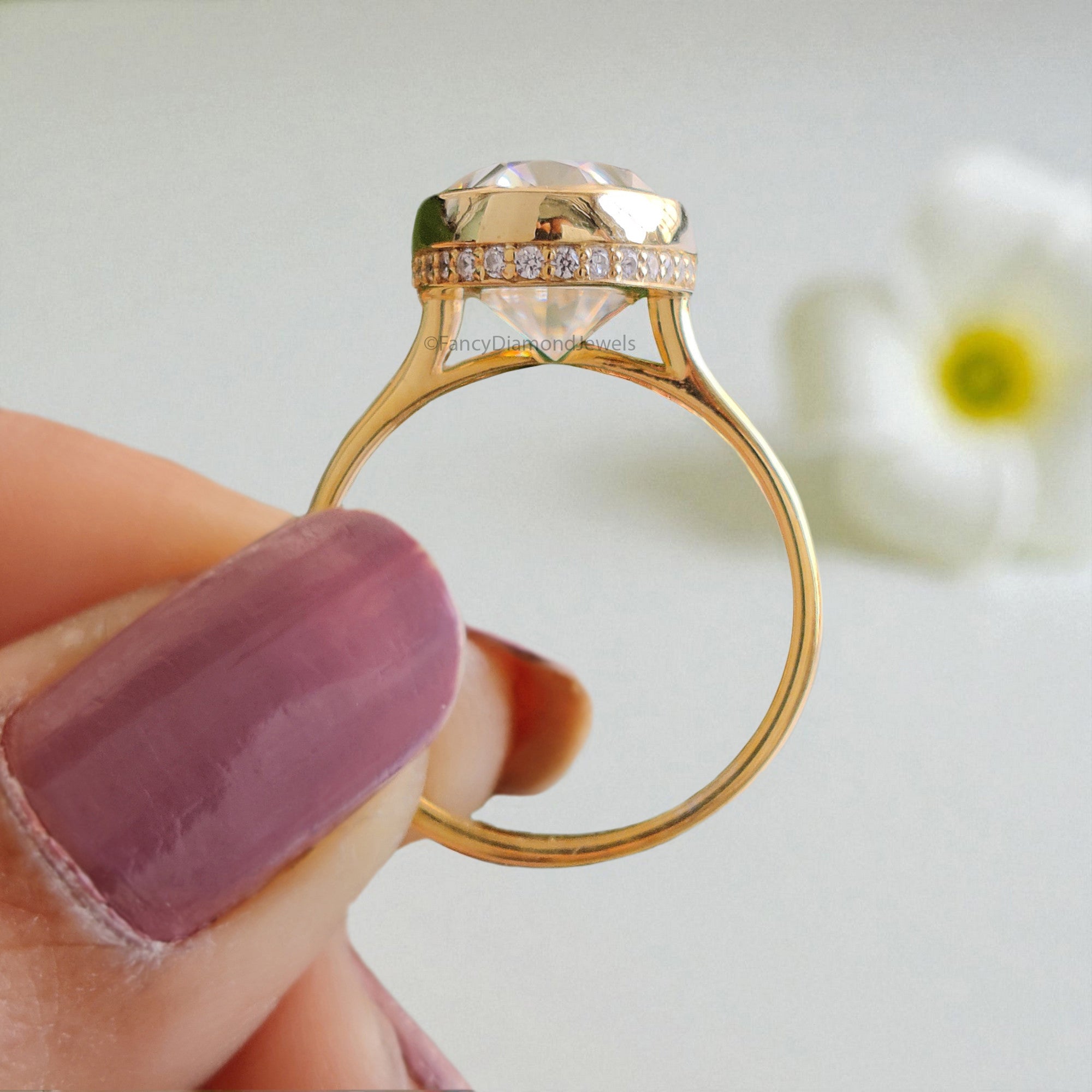 Oval Cut Moissanite Engagement Ring 4.15 CT Colorless Moissanite Oval Wedding Ring Hidden Halo Ring Propose Ring Bezel Setting Ring FD32