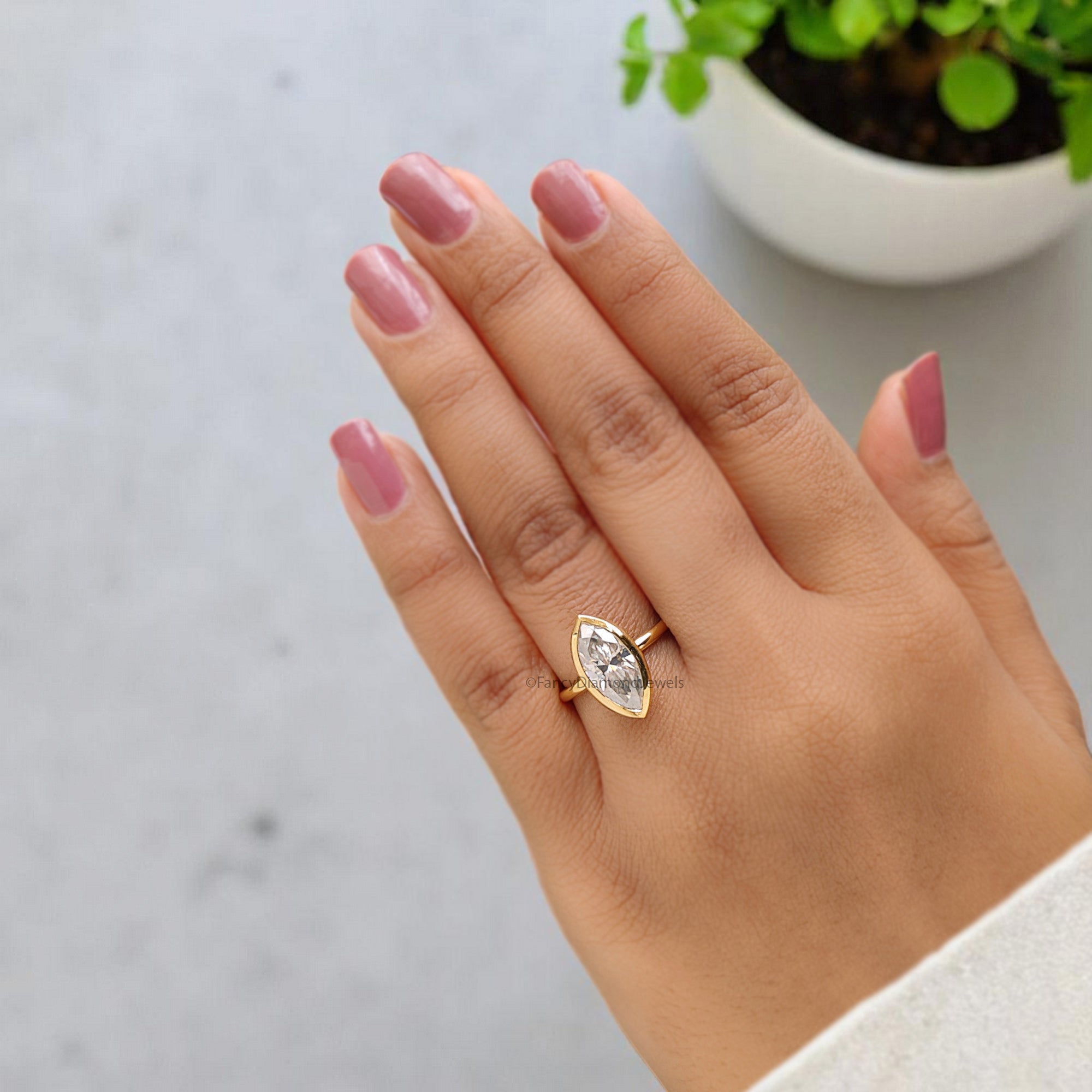 2.00 CT Marquise Cut Moissanite Engagement Ring Marquise Bezel Set Ring Solitaire Ring Wedding Ring Yellow Gold Ring Promise Ring FD359
