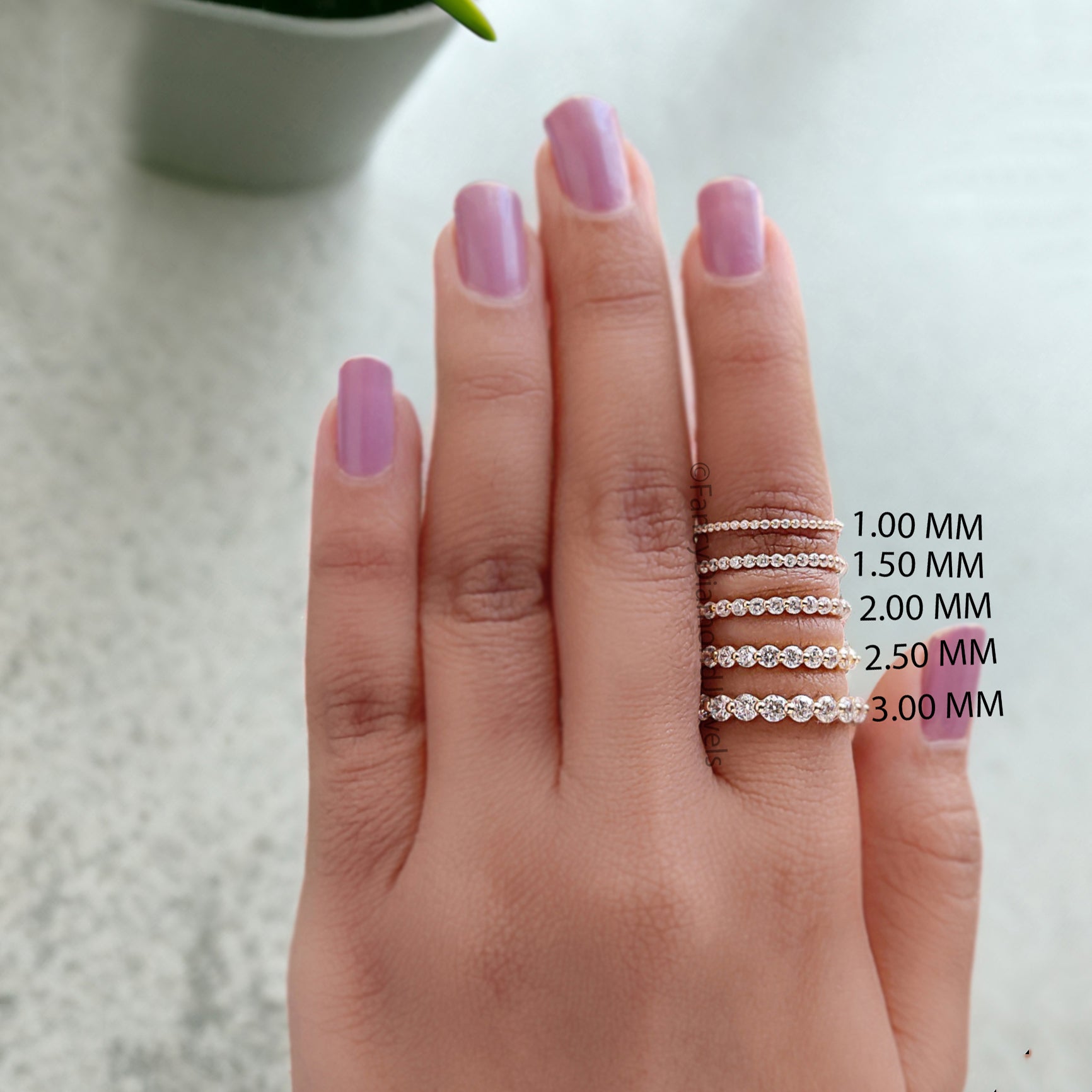 Floating Bubble Wedding Band 1.00/ 1.50/ 2.00/ 2.50/ 3.00 MM Single Prong Set Full Eternity Band Natural White Diamond Stacking Ring FD306