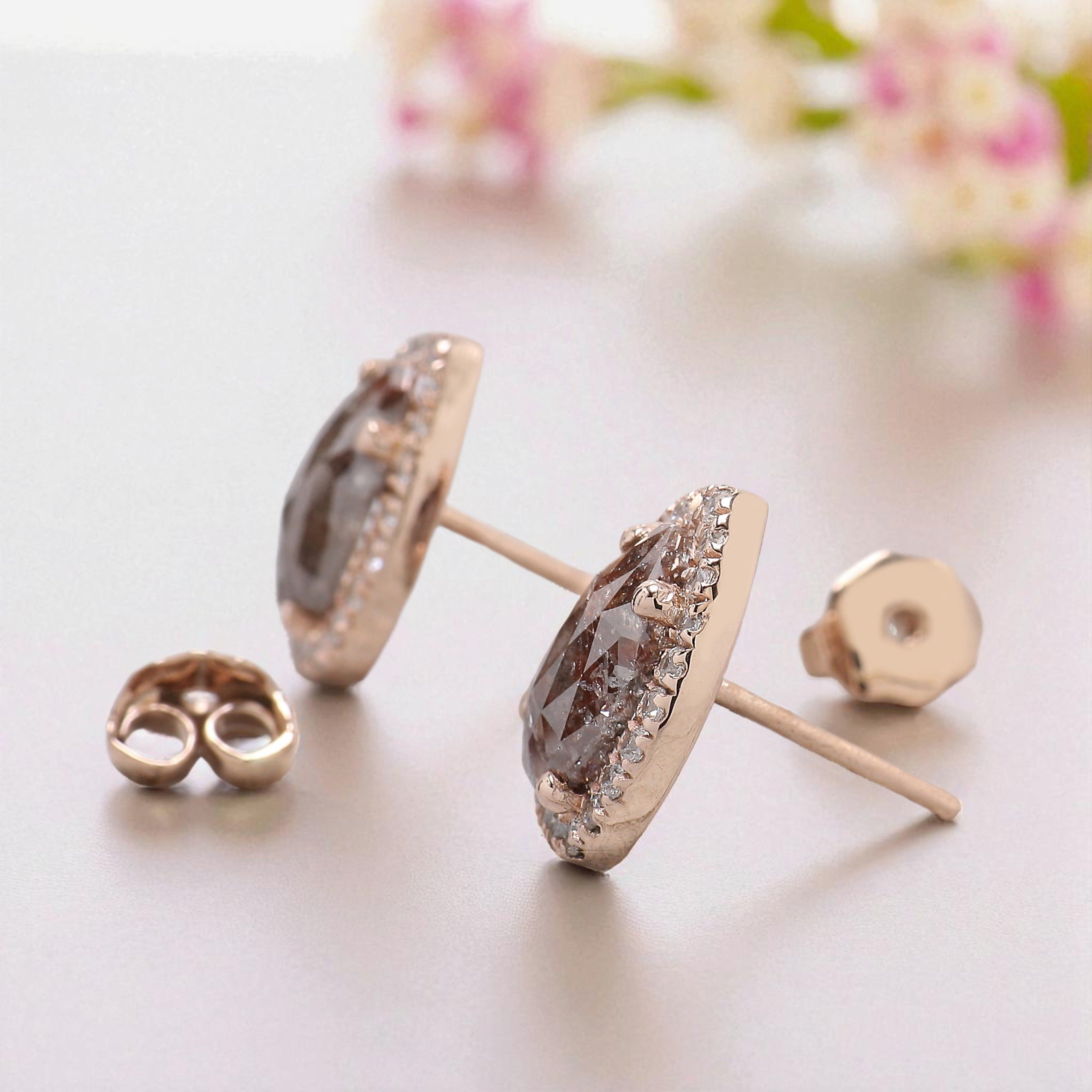 Pear Cut Brown Color Diamond Earring 2.06 Ct 8.80 MM Pear Diamond Earring 14K Solid Rose Gold Silver Pear Cut Earring Gift For Her KDL6875