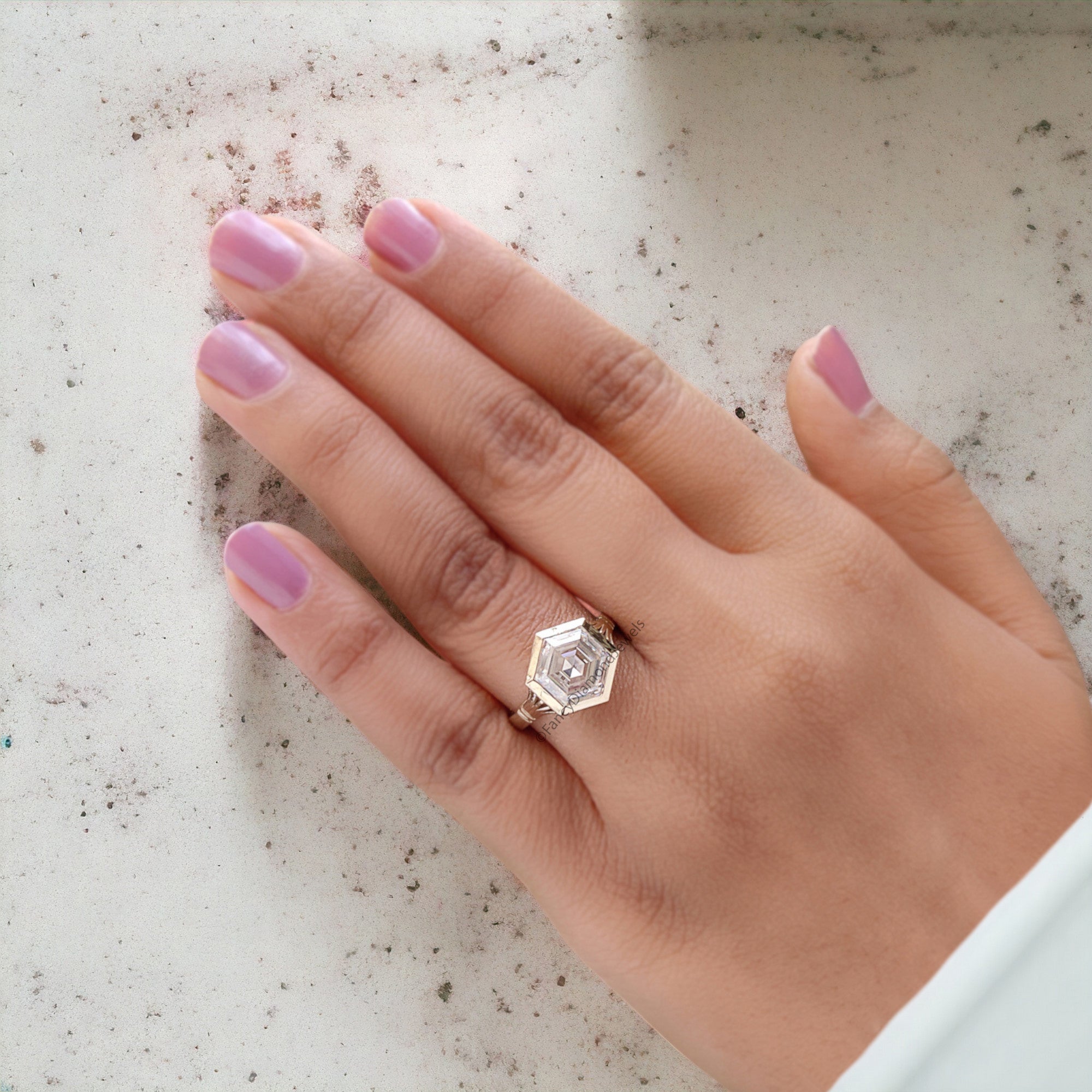 3.20 CT Elongated Hexagon Cut Moissanite Engagement Ring Yellow Gold Ring Bezel Set Art Deco Bridal Promise Anniversary Gift For Her FD316