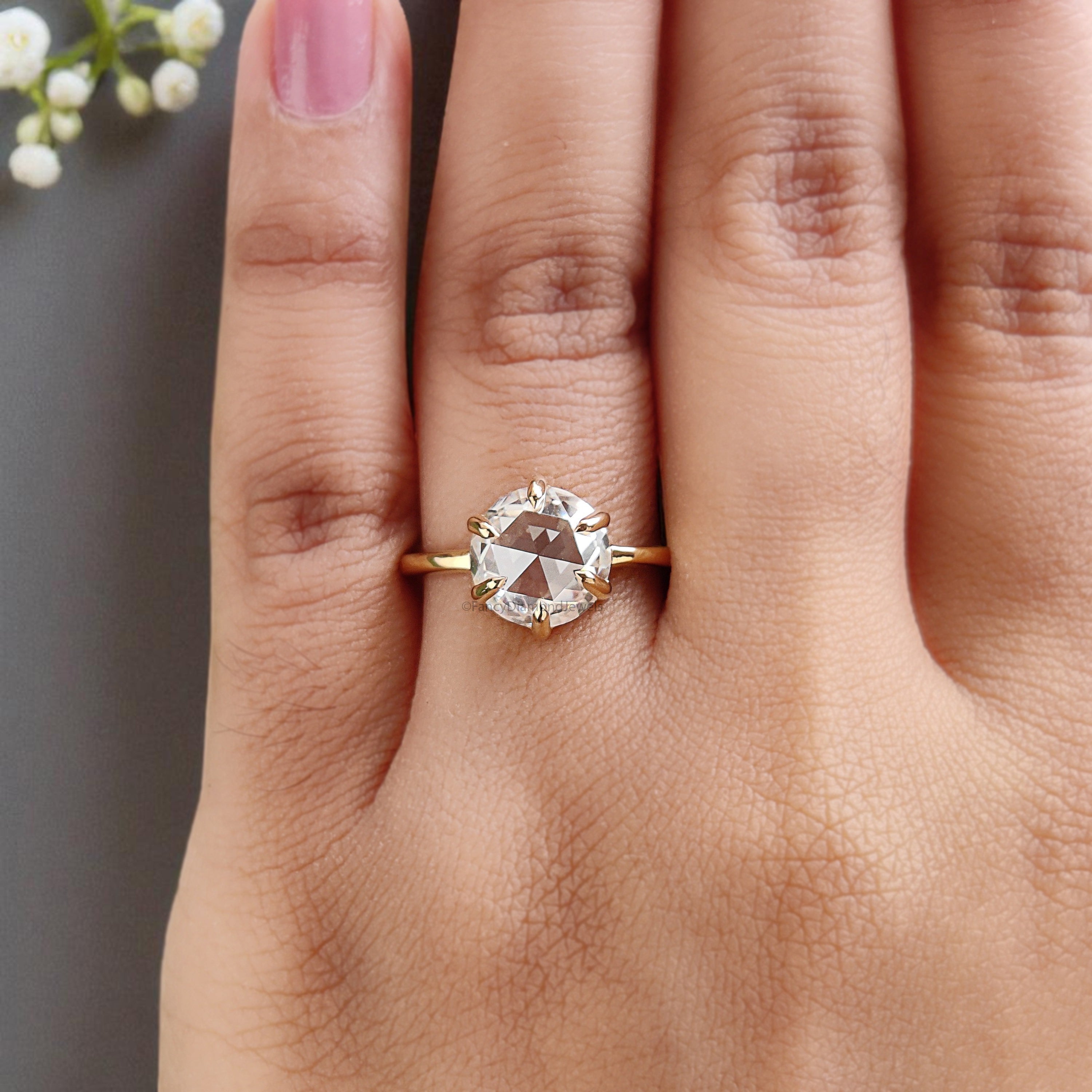 2.65 CT Round Rose Cut Colorless Moissanite Pointed Prong Simple Solitaire Engagement Ring Wedding Ring Anniversary Ring Bridal Ring FD28