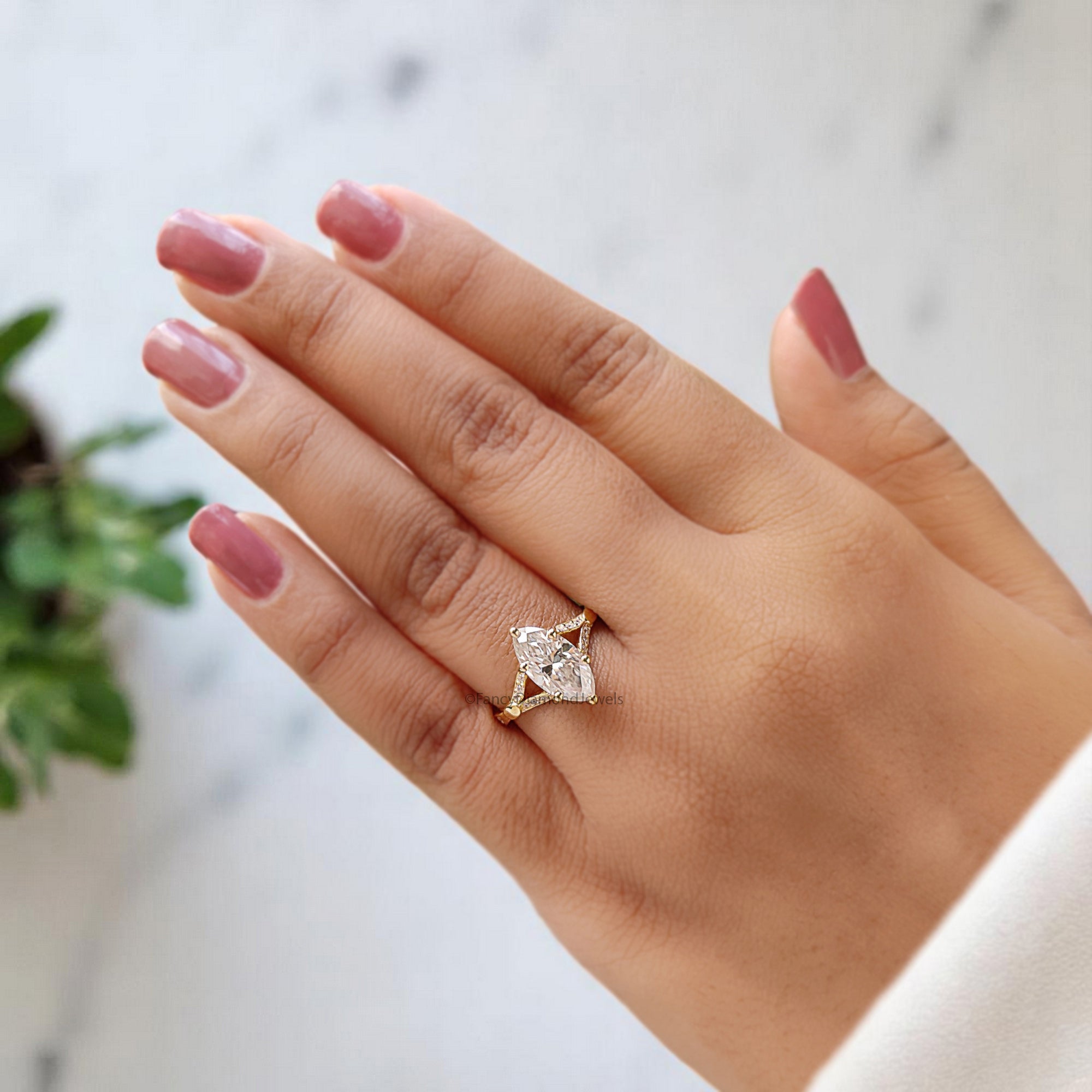 1.75 CT Marquise Cut Moissanite Engagement Ring Split Band Ring Bridal Ring Prong Set Ring Wedding Ring Yellow Gold Ring Promise Ring FD363