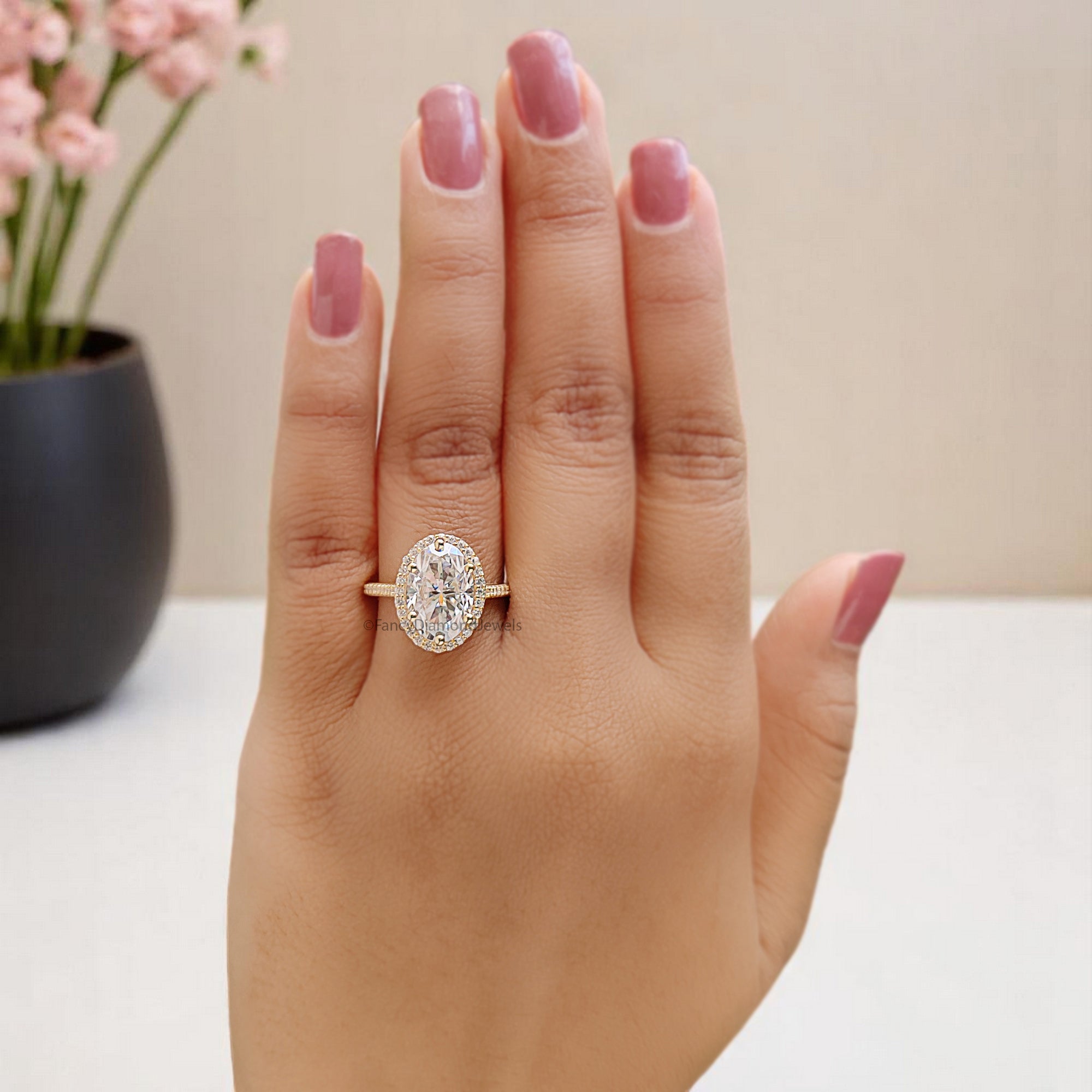 4.15 CT Oval Moissanite Engagement Ring Oval With Halo Setting Ring Colorless Oval Moissanite Wedding Ring Gift for Her Promise Ring FD364