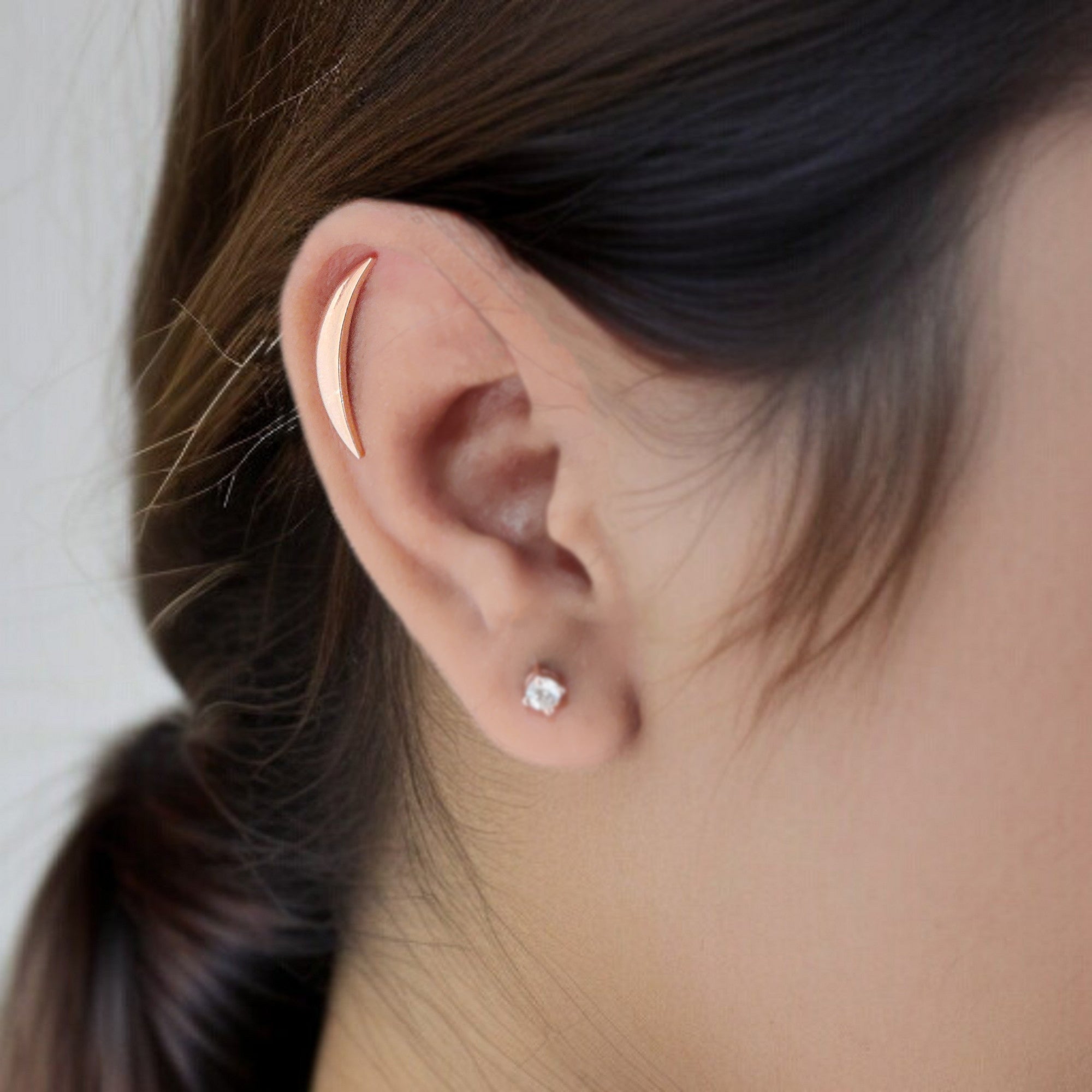 Cartilage Earring Crescent Moon Helix Earring Silver Minimalist Stud Piercing Dainty Jewelry Ear Cuff Earring Rose Gold Ear Cuff FD328