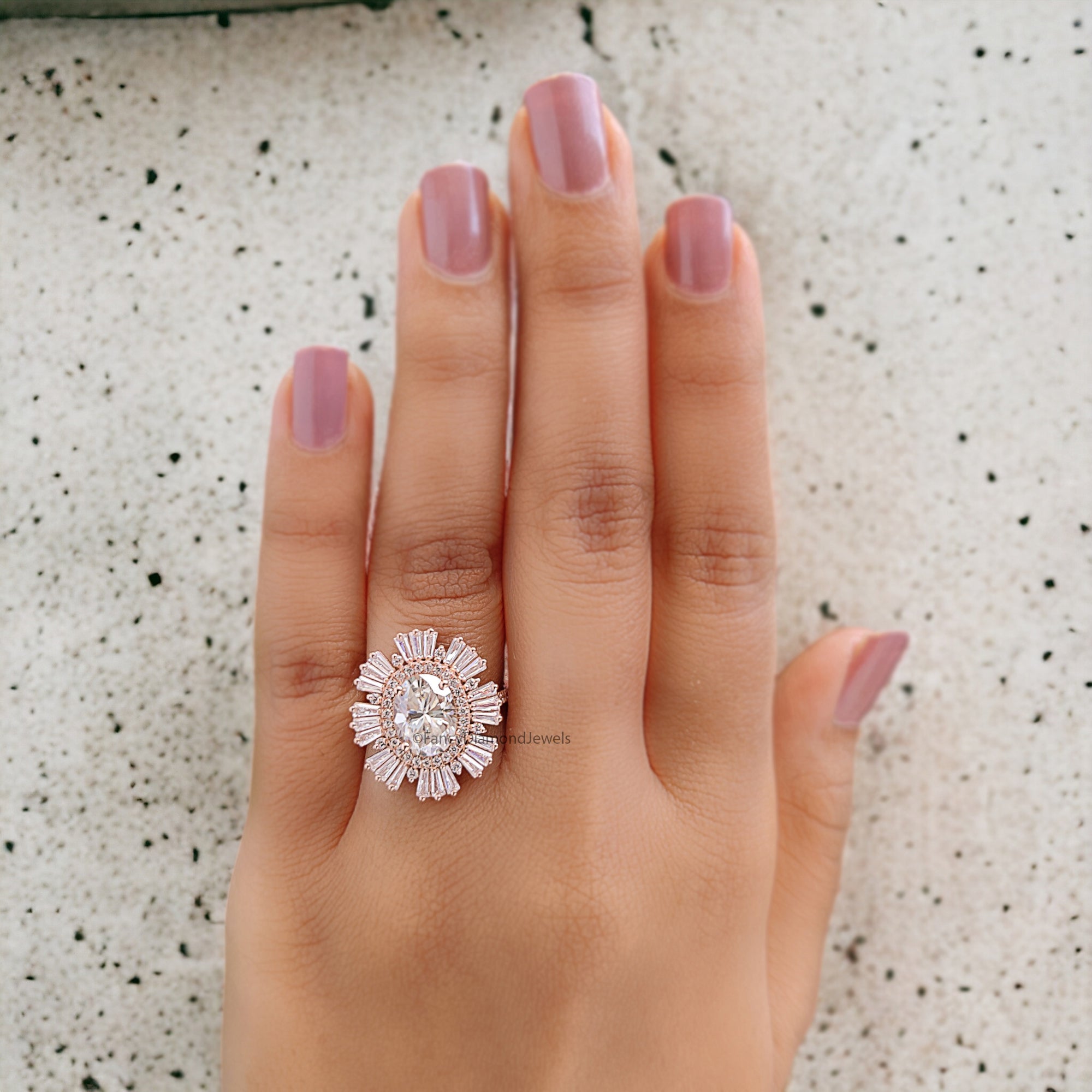 1.70 CT SunBurst Halo Oval Cut Moissanite Engagement Ring Rose Gold Ring vintage Unique Oval Diamond Ring Women Wedding Bridal Ring FD259