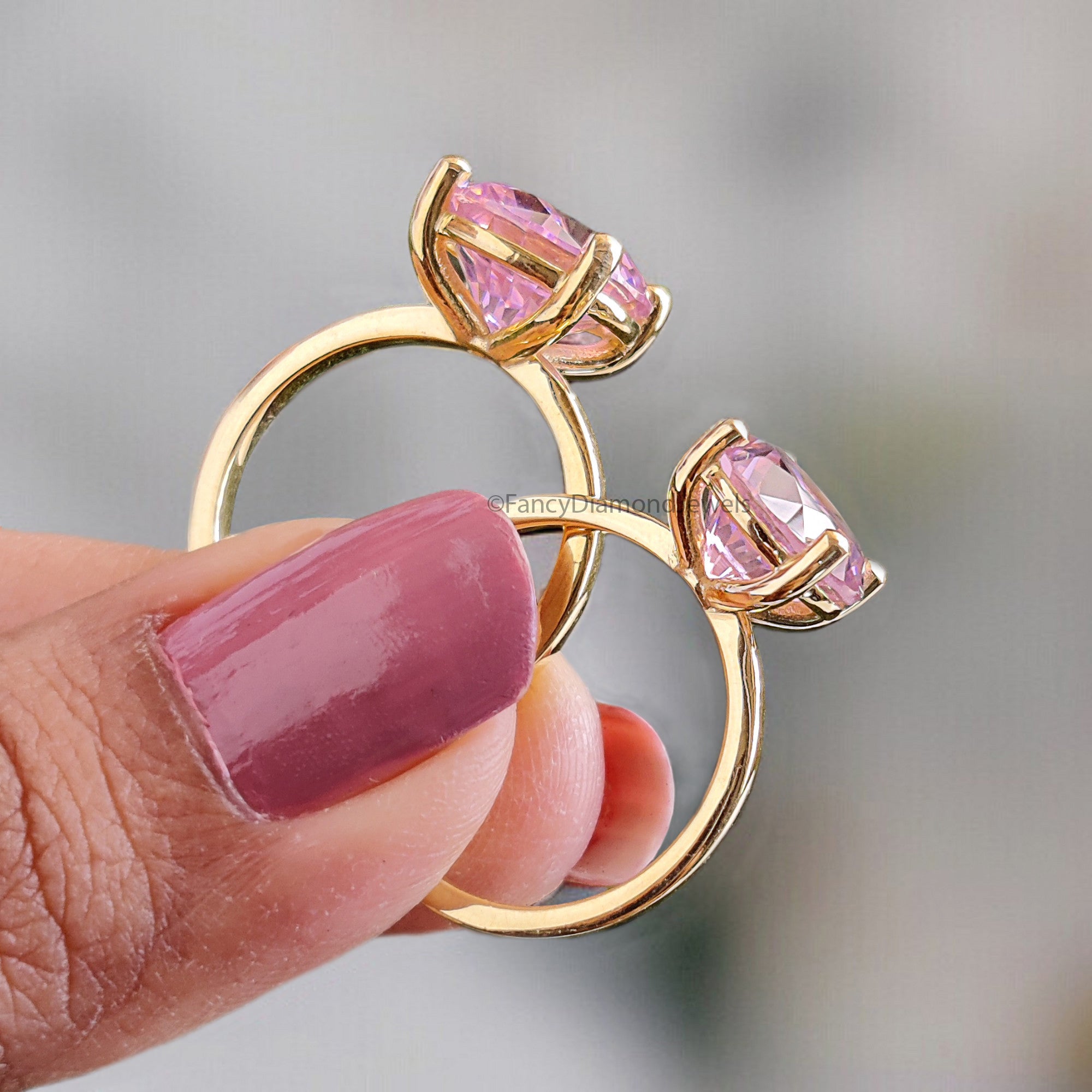 Round Pink Tourmaline engagement ring 11mm 9mm 8mm 6mm 4mm stone ring Simulant Solitaire ring Diamond ring Silver ring Gift for her FD338