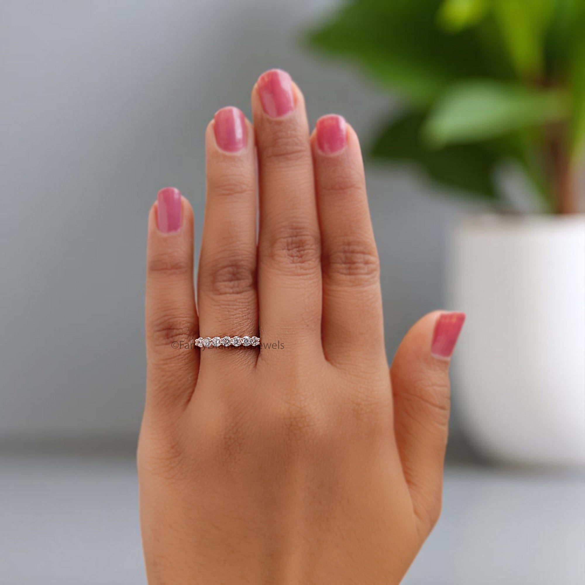 2.50 MM Seven Moissanite Diamond Wedding Band Half Eternity Minimalist Ring stacking dainty matching Silver/10K/14K/18K Gold Band KD897