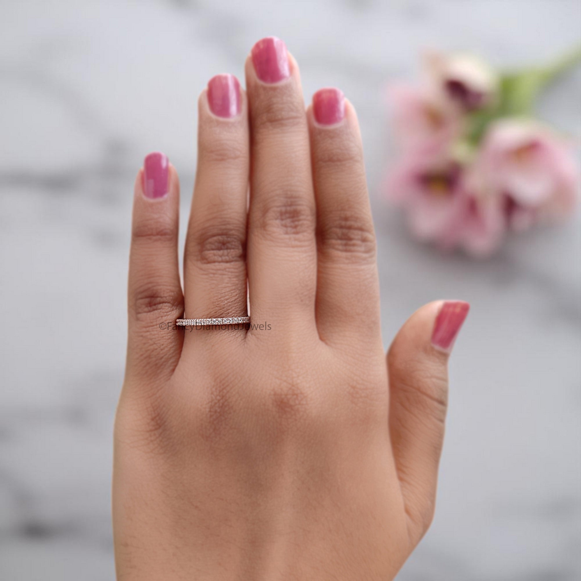 Silver/10K/14K/18K Gold Band Half Eternity Minimalist Ring 1.20 MM Natural Diamond Wedding Band Micro Setting Band anniversary ring KD168