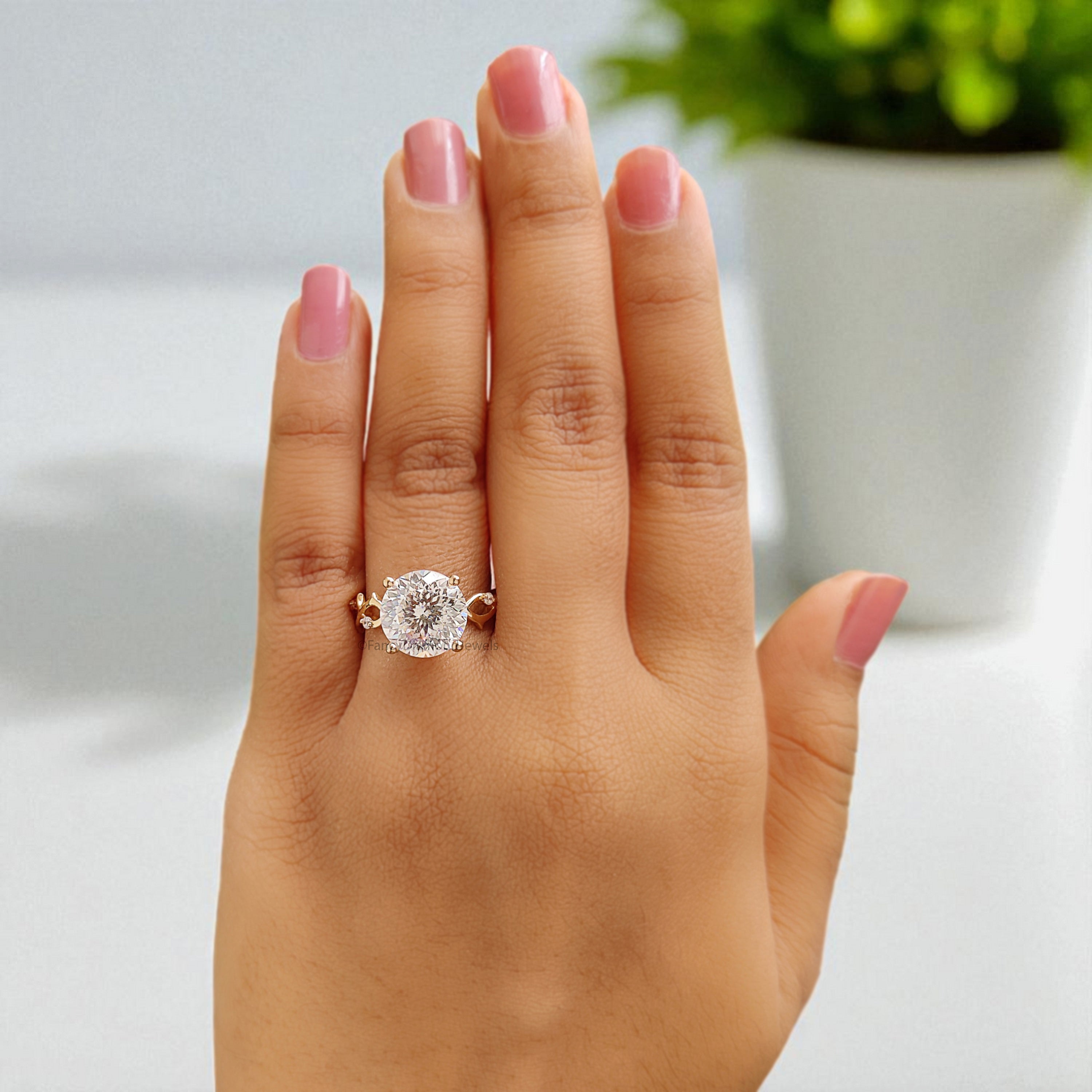 3.60 CT Portuguese Cut Colorless Moissanite Engagement Ring Yellow Gold Ring Wedding Ring Crossover Round Diamond Ring Gift For Her FD400