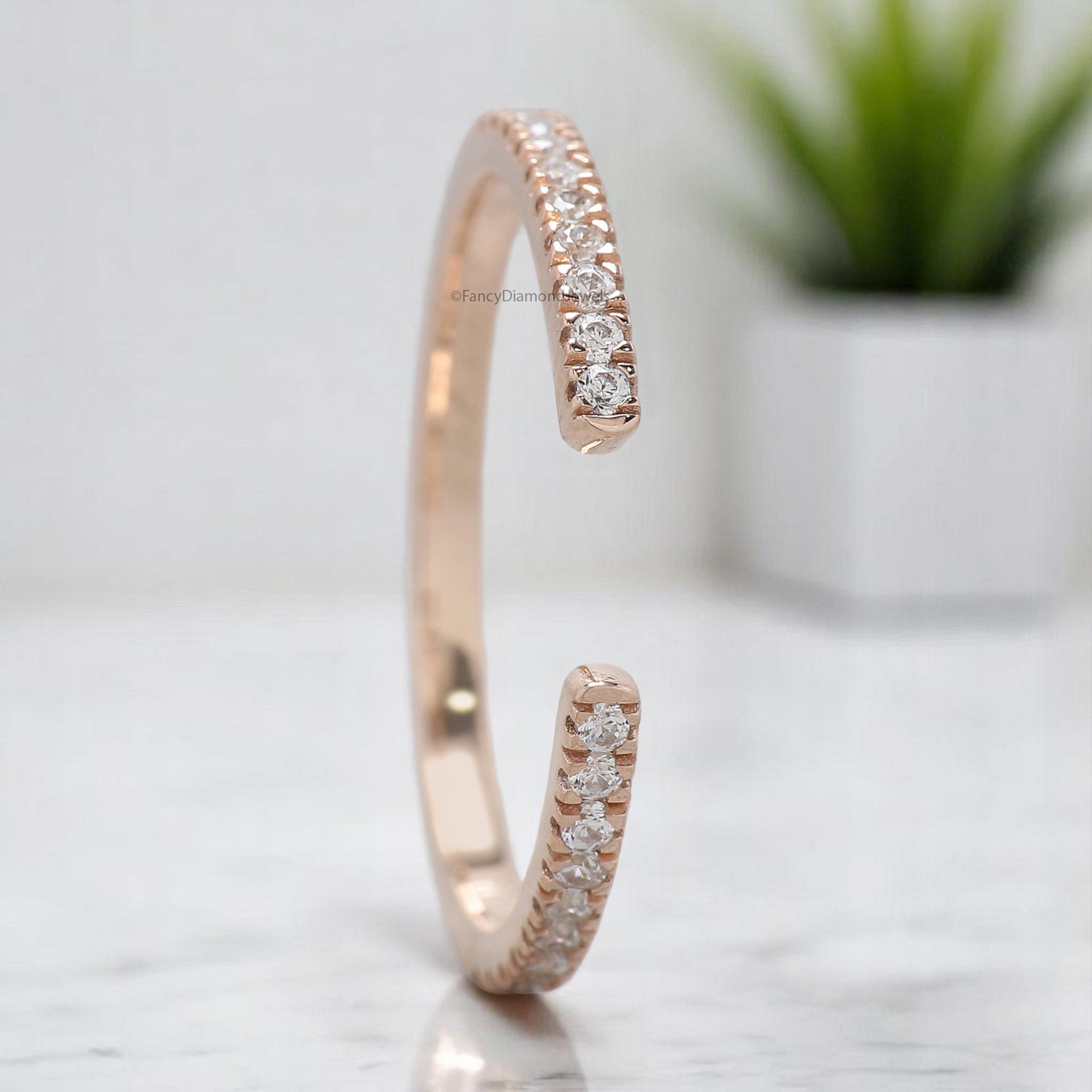 Open Gap Diamond Wedding Band 1.20 MM Diamond Half Eternity Minimalist Band Silver/10K/14K/18K Gold anniversary ring Gift For Her KD907