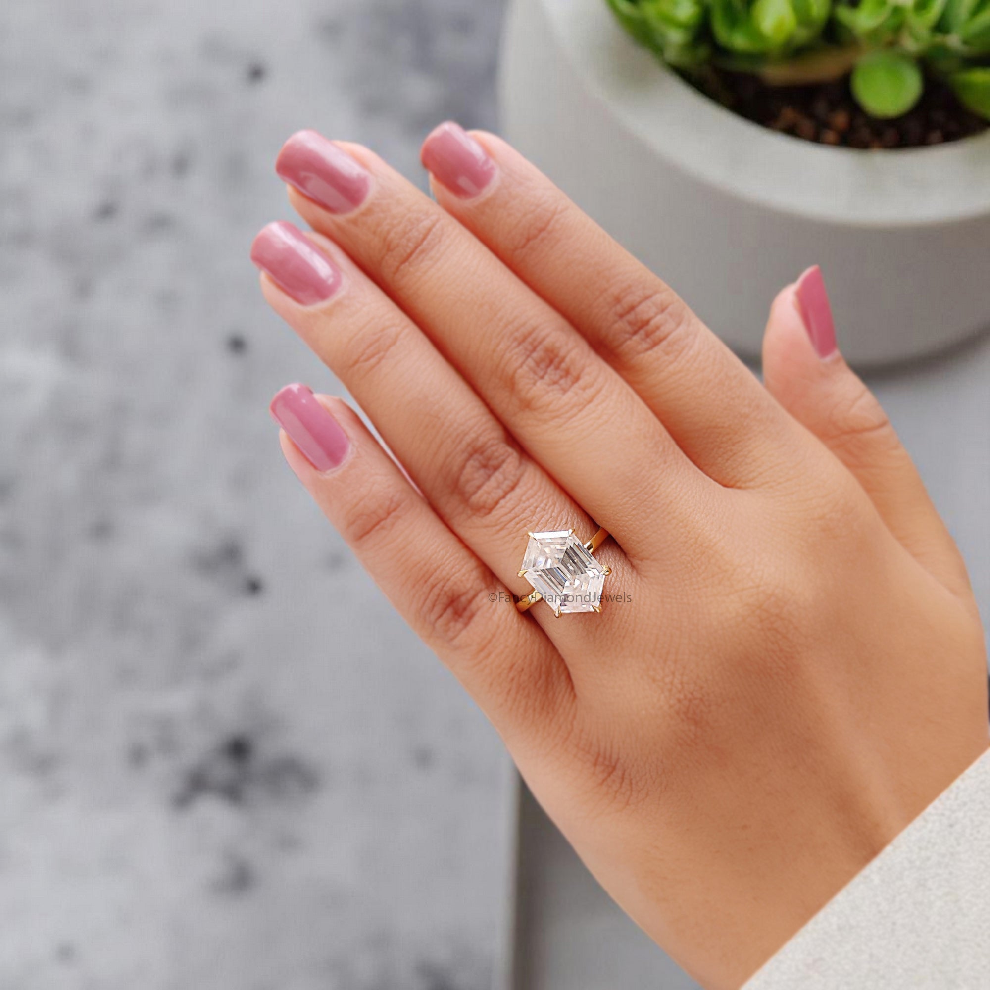 4.45 CT Hexagon Brilliant Cut Moissanite Engagement Ring Hidden Halo Setting Ring Wedding Ring Promise Ring For Women Gift For Her FD358