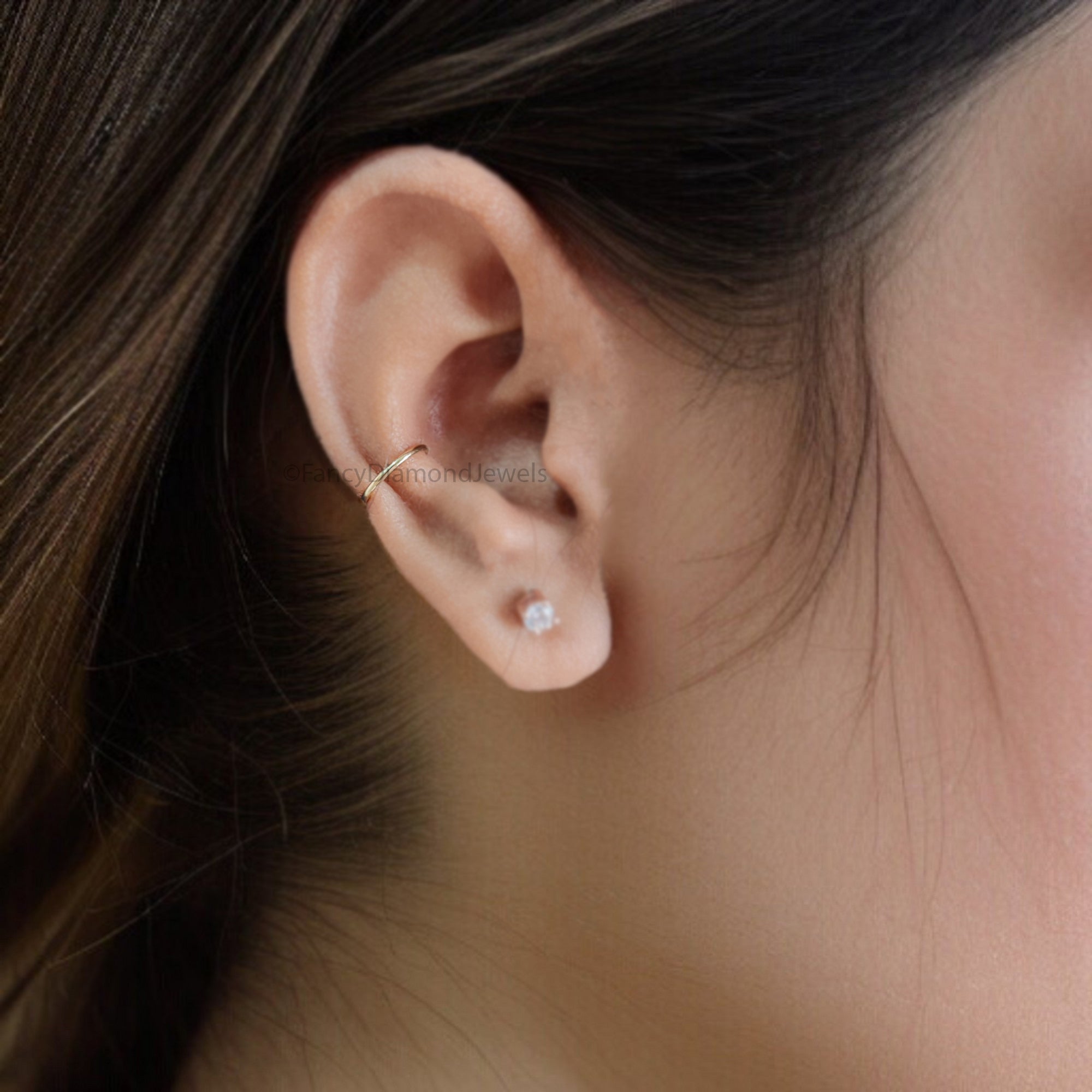 Dainty Single Band Smooth Silver Conch Ear Cuff Earring minimalist-style earring Yellow Gold Ear Wrap Cuff FD326