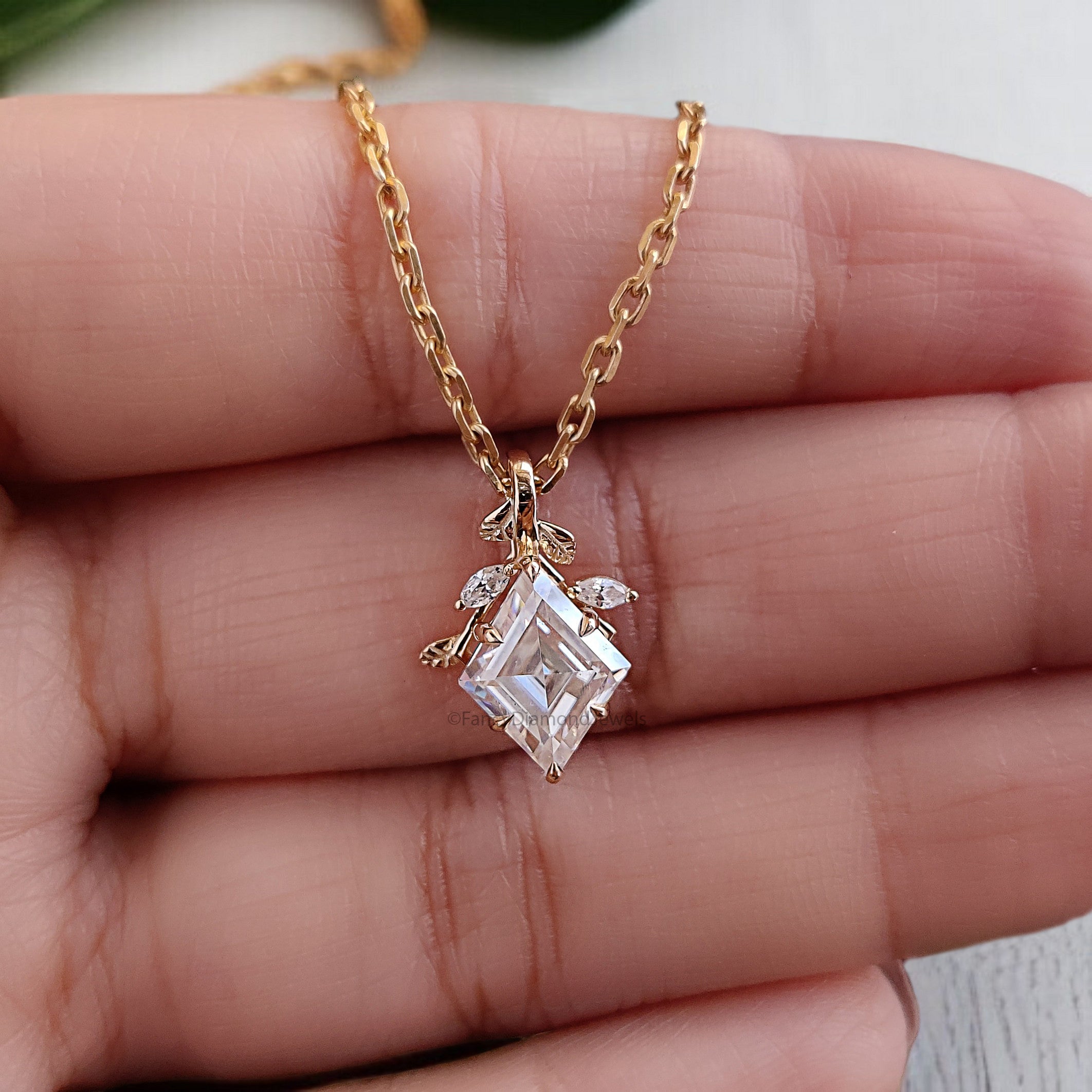 Kite Cut Lab Grown Diamond Pendant Yellow Silver handmade jewelry Necklace Pointed Claw prong And Floral Set Marquise Diamond Necklace FD477