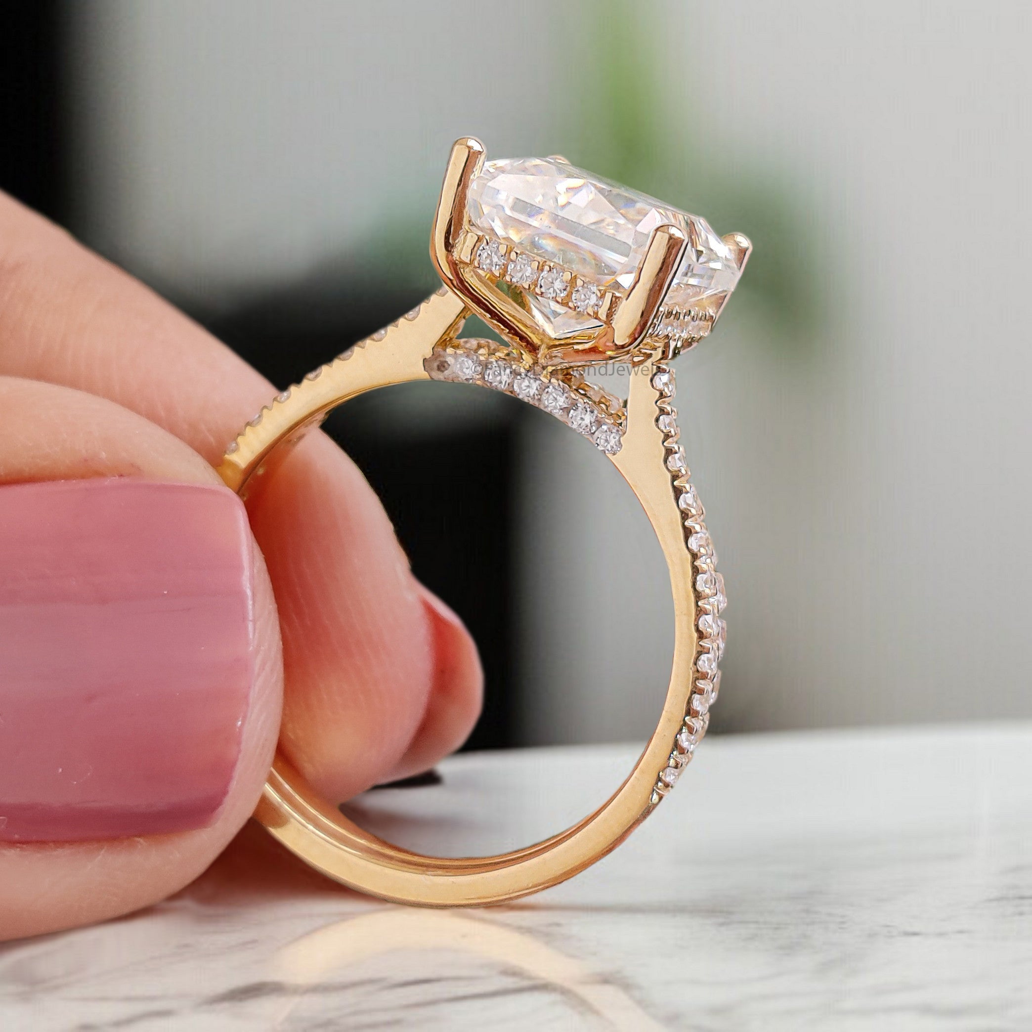 3.70 CT Radiant Cut Colorless Moissanite Bridal Ring Set Engagement Ring Prong Set Ring Anniversary Ring For Women Yellow Gold Ring FD406