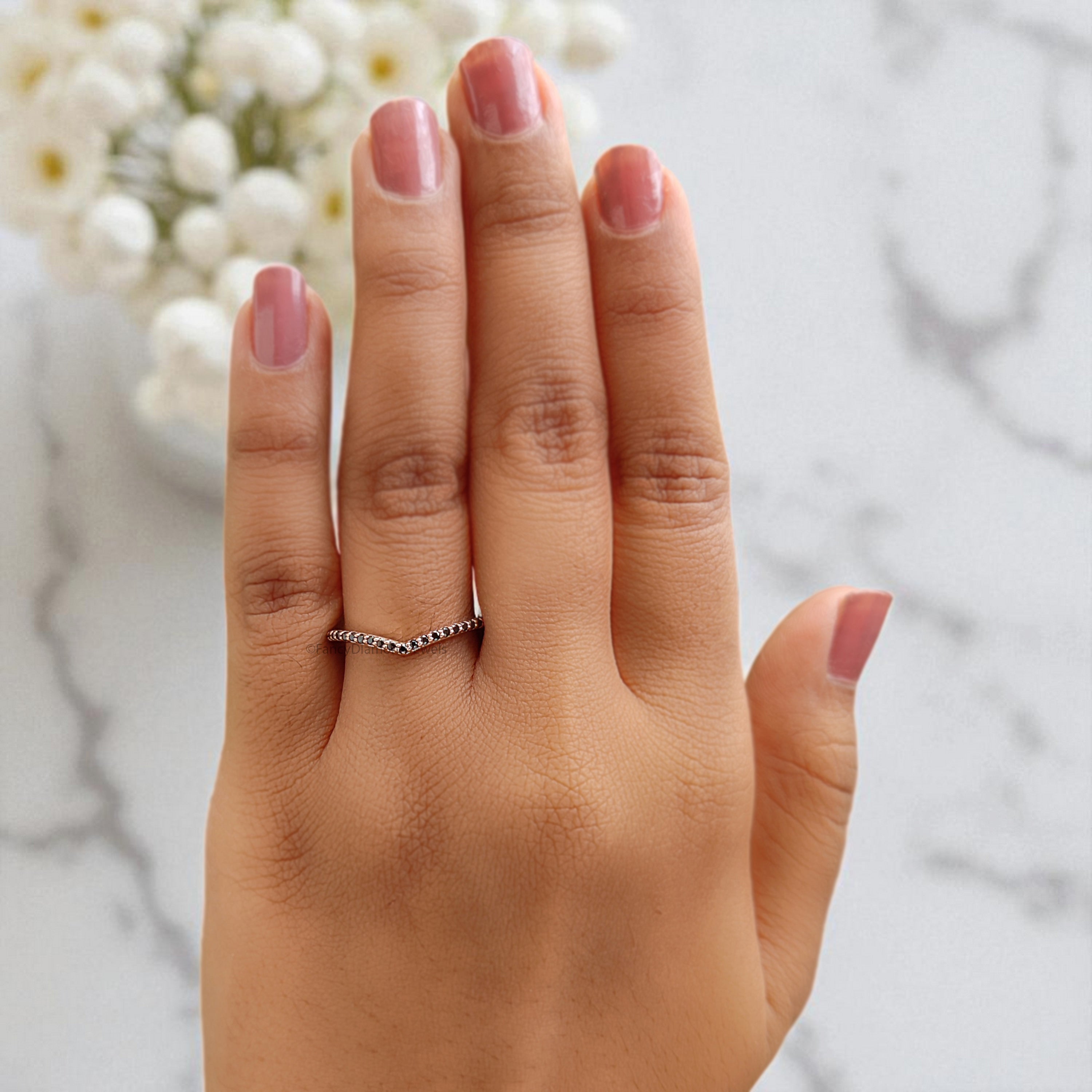 0.20 CT Natural Black Color Diamond Wedding Band Silver/10K/14K/18K Half Eternity Minimalist stacking dainty matching anniversary Ring KD831