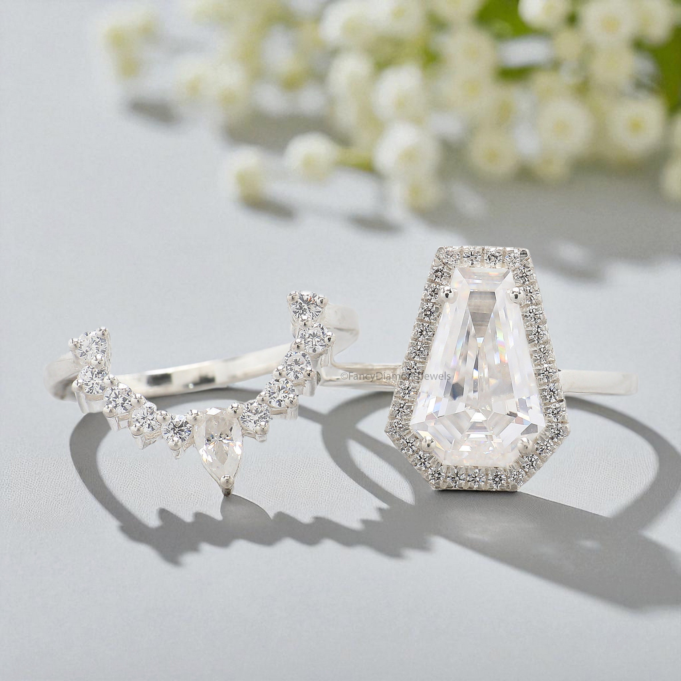 3.75 CT Coffin Cut Engagement Ring set in Solid Rose 10K/14k/18k Gold Coffin Cut Solitaire Engagement Ring Bridal Wedding Ring Set FD204