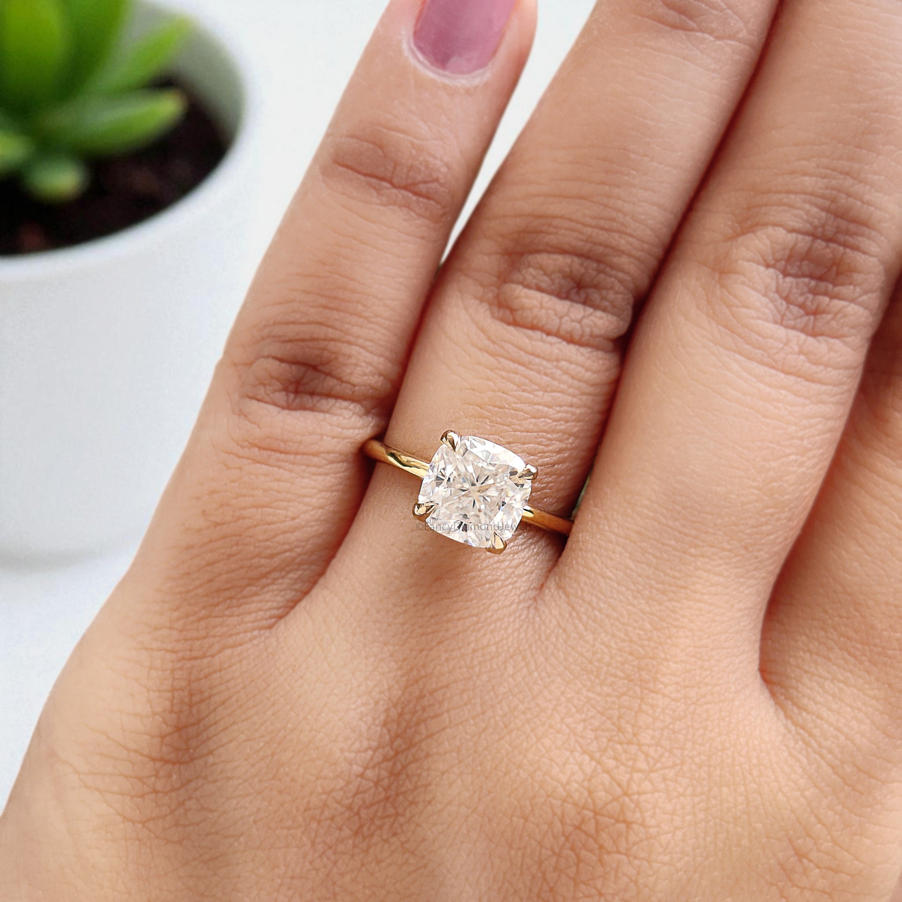 Hidden Halo Engagement Ring 2.07 TW Cushion Near Colorless Moissanite Ring Wedding Ring 14K Yellow Gold Bespoken Jewelry Bridal Set FD11