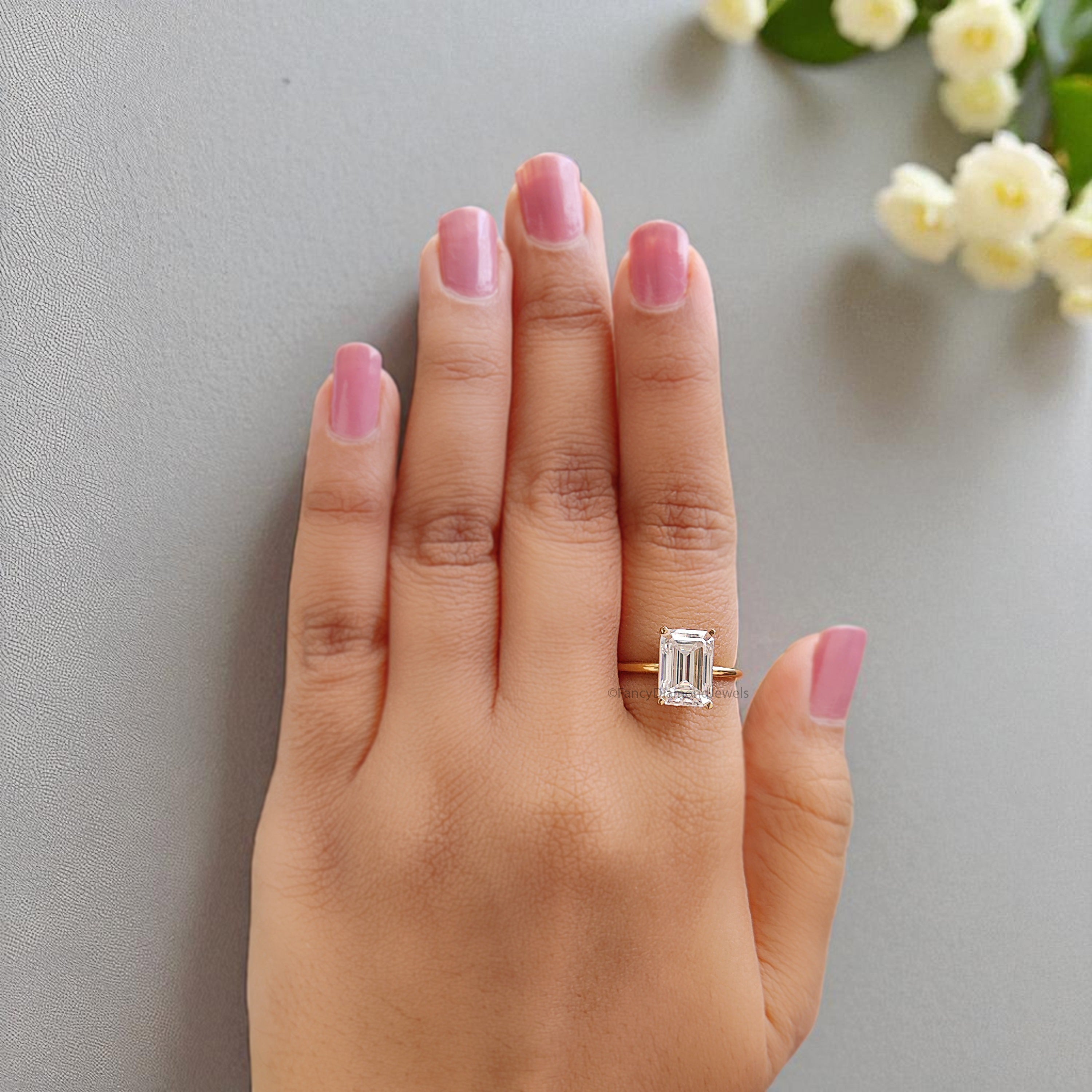 2.90 Emerald Cut Engagement Ring in Solid Yellow 10K/14k/18k Gold Emerald Cut Solitaire Engagement Ring Brilliant Moissanite Ring FD04