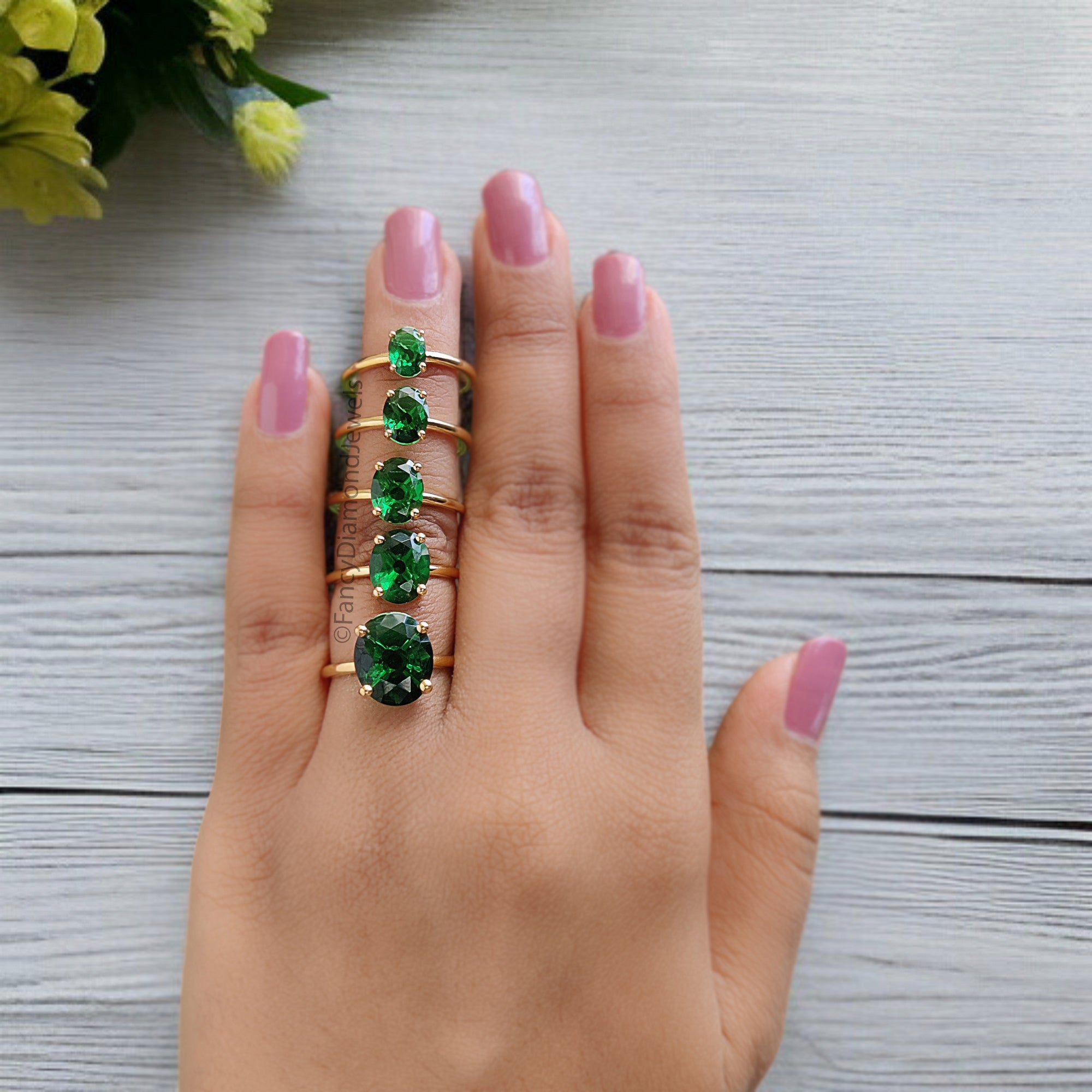 Oval Green Emerald stone engagement ring 12mm 10mm 9mm 8mm 7mm ring silver simulant Ring Solitaire ring Diamond ring Gift for her FD342