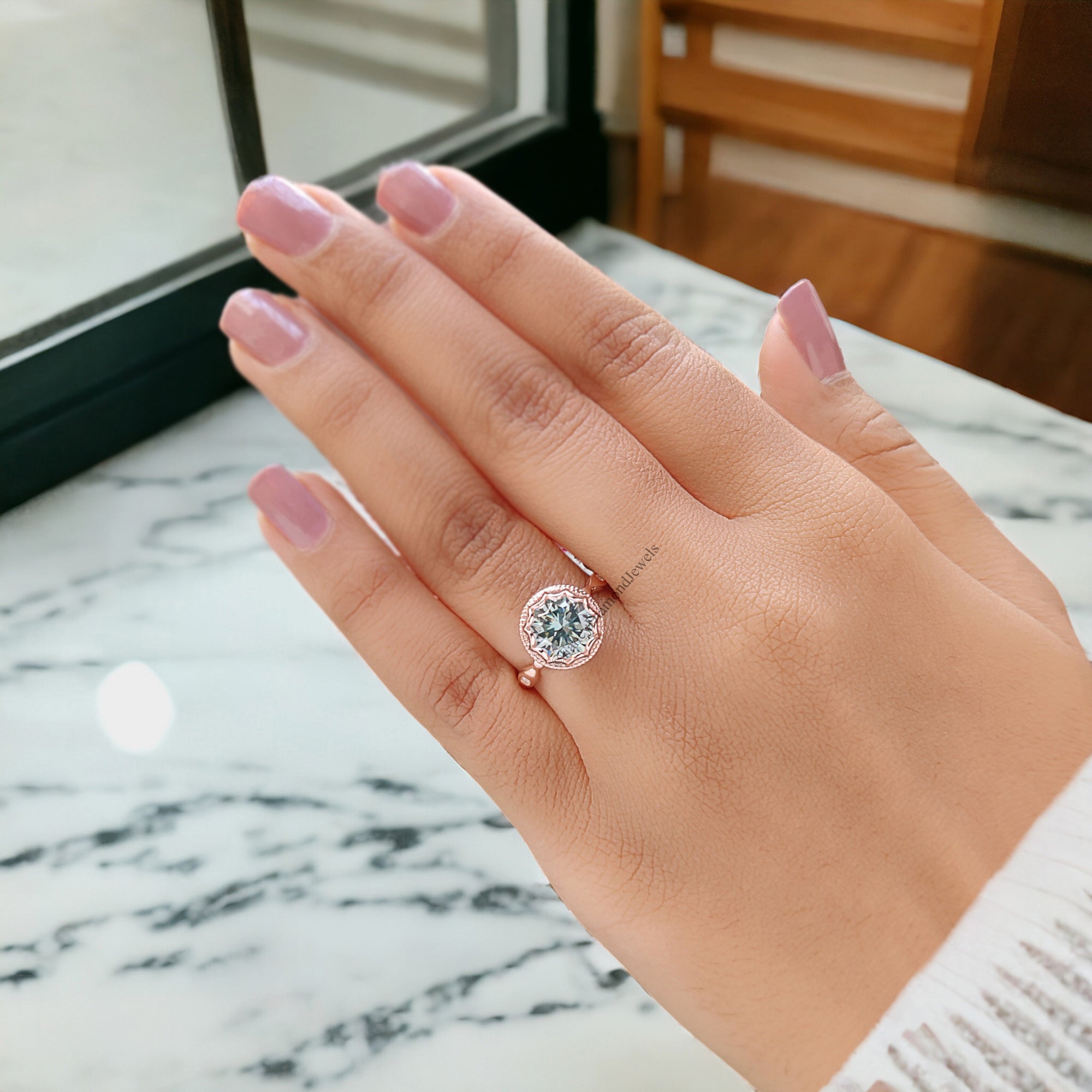 Round Cut Blue Moissanite Engagement Wedding Ring 14K Solid Gold Anniversary Ring Proposal Bezel Ring Authentic Moissanite Ring FD268