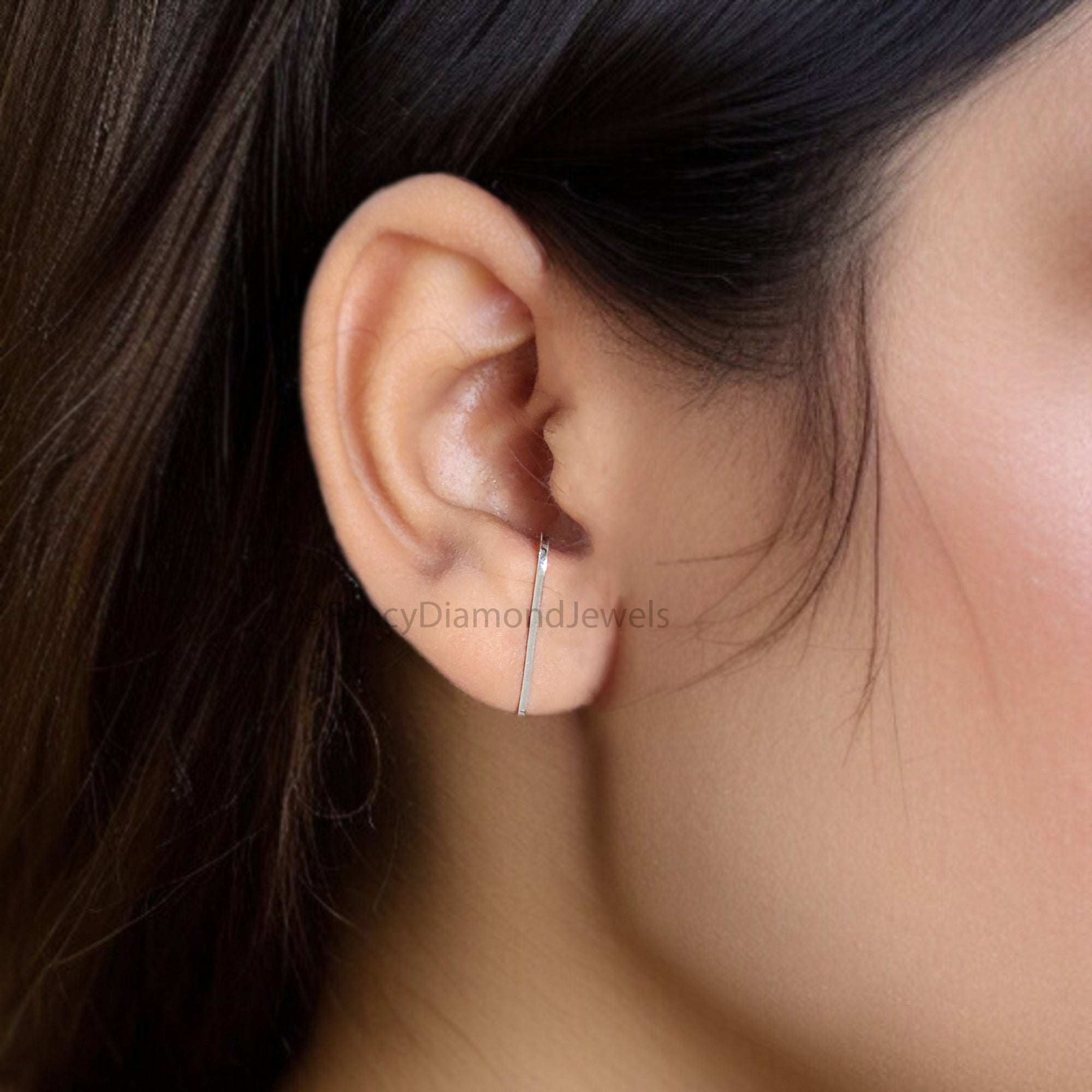 Suspender Earring Minimalist Silver Earring Modern Geometric Ear Lobe Cuff Earring 14k Gold Filled Stud Bar Earring Simple Gift FD324