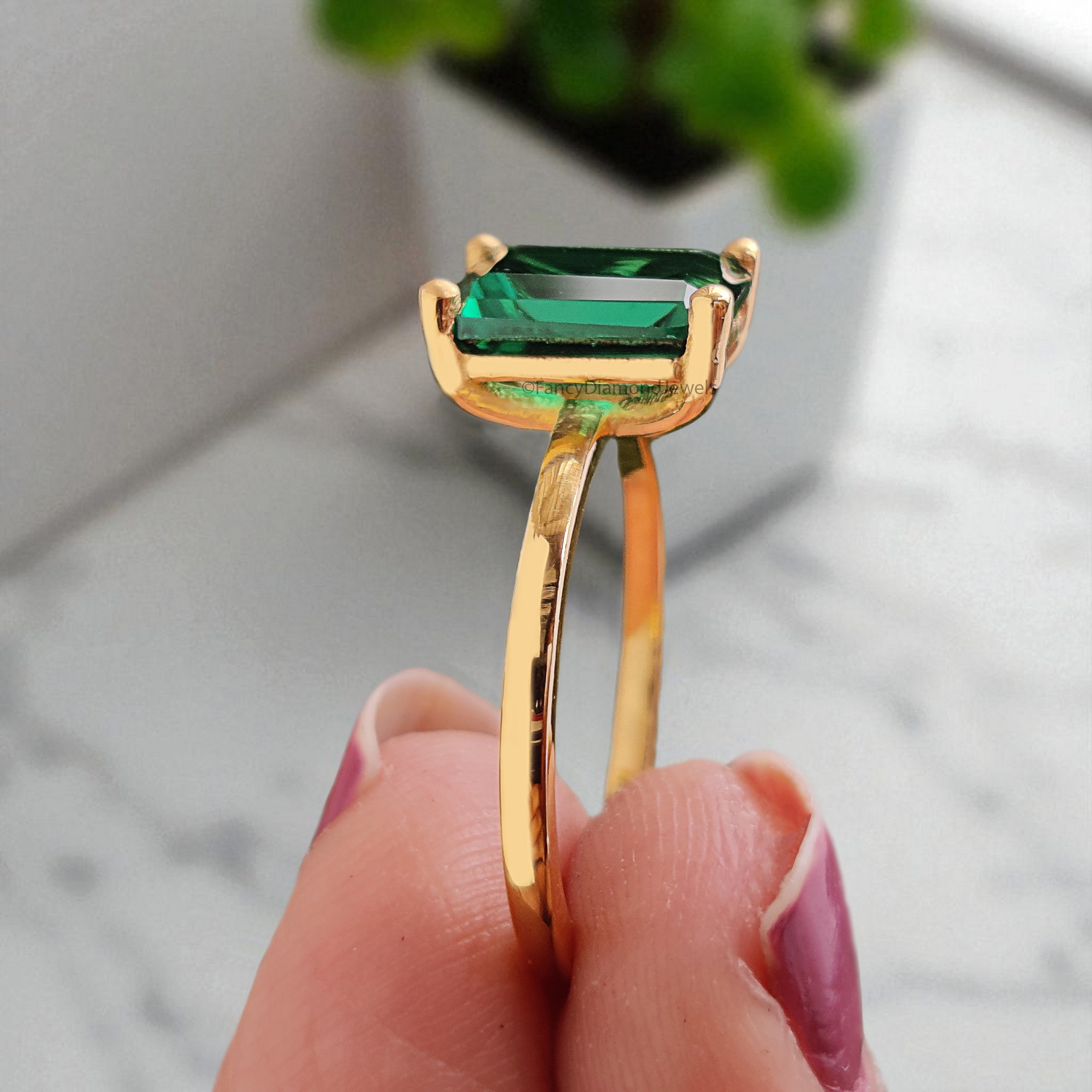 Green Emerald stone 11mm 10mm 9mm 8mm 7mm ring Emerald Cut engagement ring silver Ring simulant Solitaire ring Emerald Diamond ring FD384