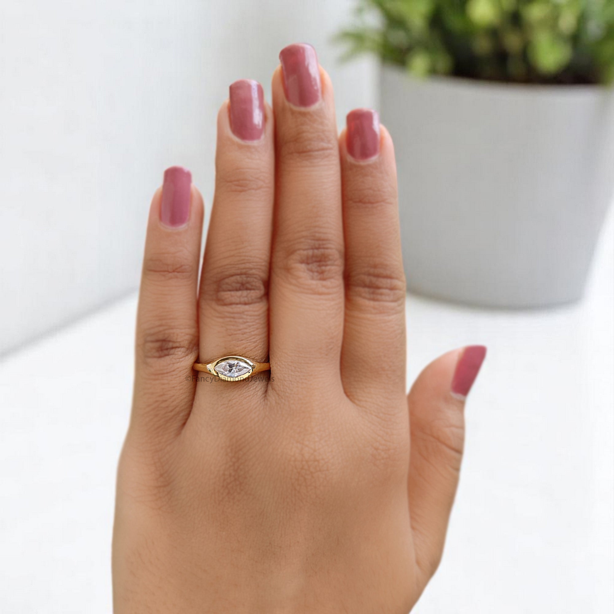 0.50 CT Marquise Cut Moissanite Engagement Ring Marquise Bezel Set Ring Solitaire Ring Wedding Ring Yellow Gold Ring Promise Ring FD368