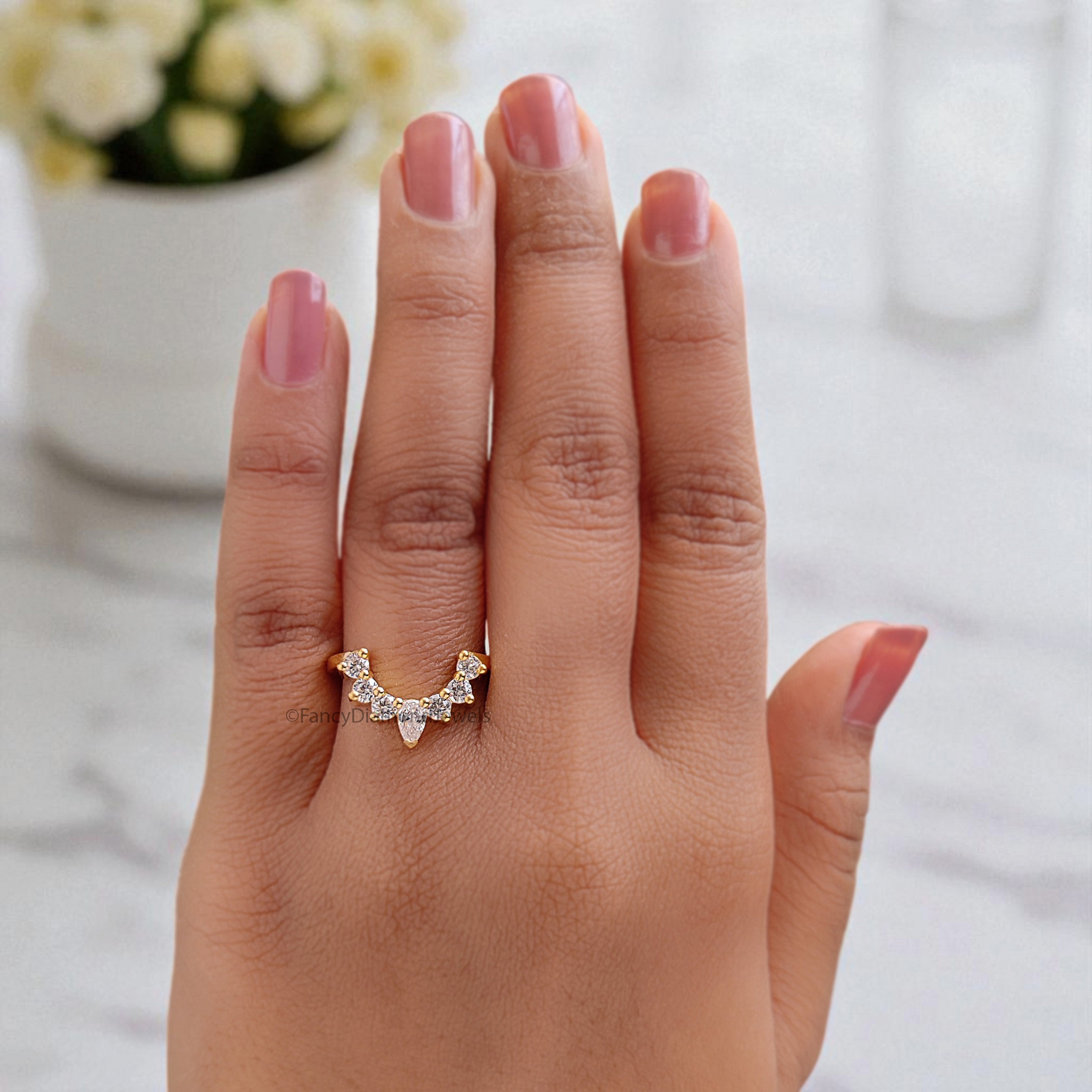 Natural White Diamond Curved Wedding Band 0.62 TW Silver/10K/14K/18K Gold Band Minimalist stacking dainty matching Band Gift For Her FD388