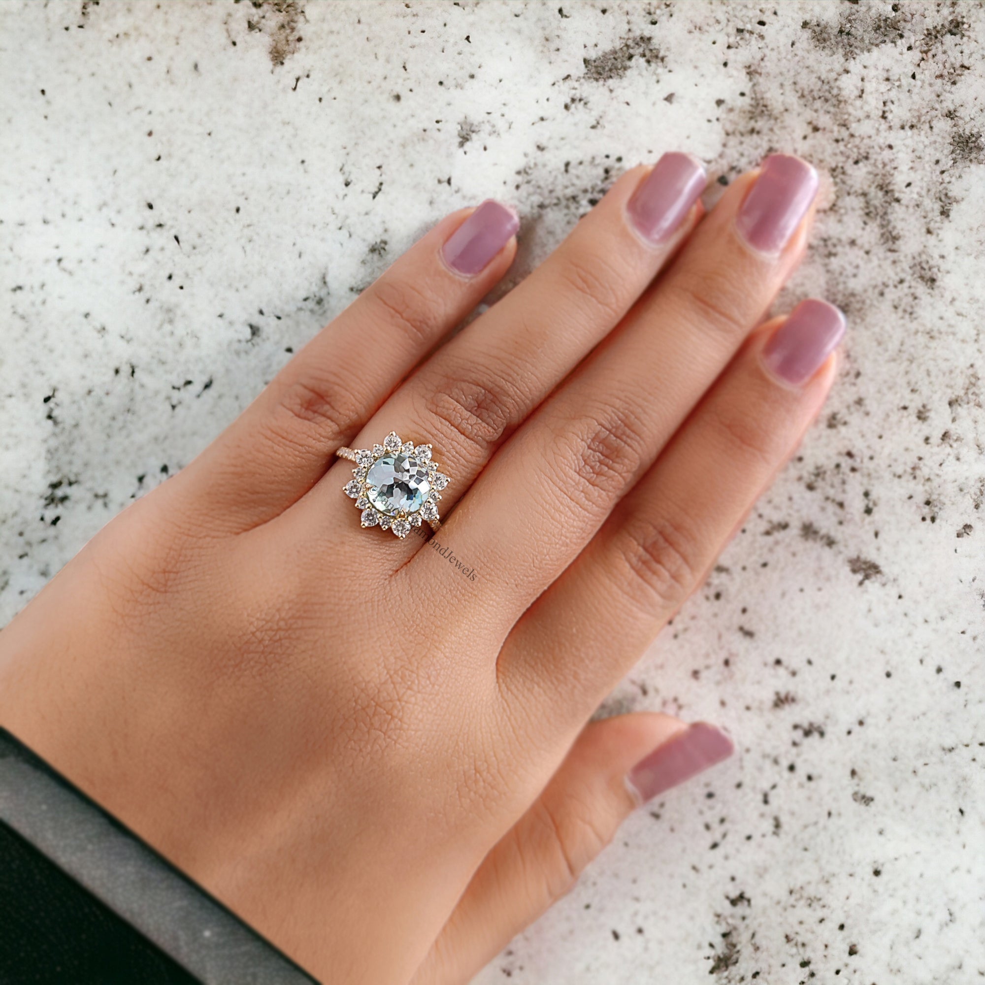 Antique 2.70 CT Round Rose Cut Blue Moissanite Engagement Ring Cluster Wedding Ring Anniversary Gift Promise Ring Unique Ring FD256