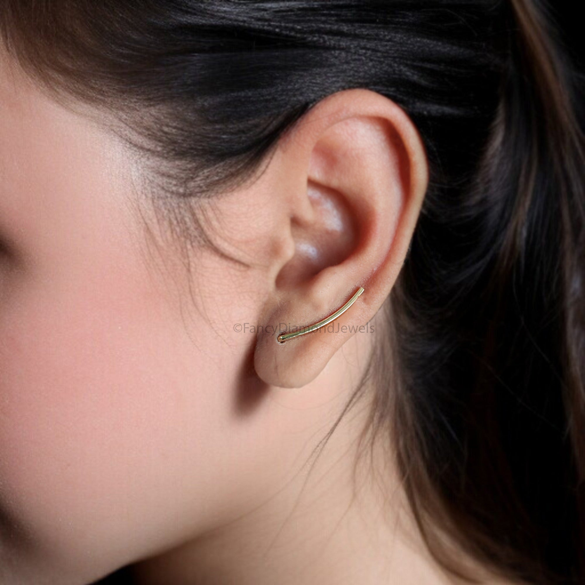 20 mm Dainty Long Ear Climbers Ear Climber Silver Sweep Ear Gold Cuff Pins Yellow Gold Hammered Ear Crawler Bar Ear Climber Earrings FD325