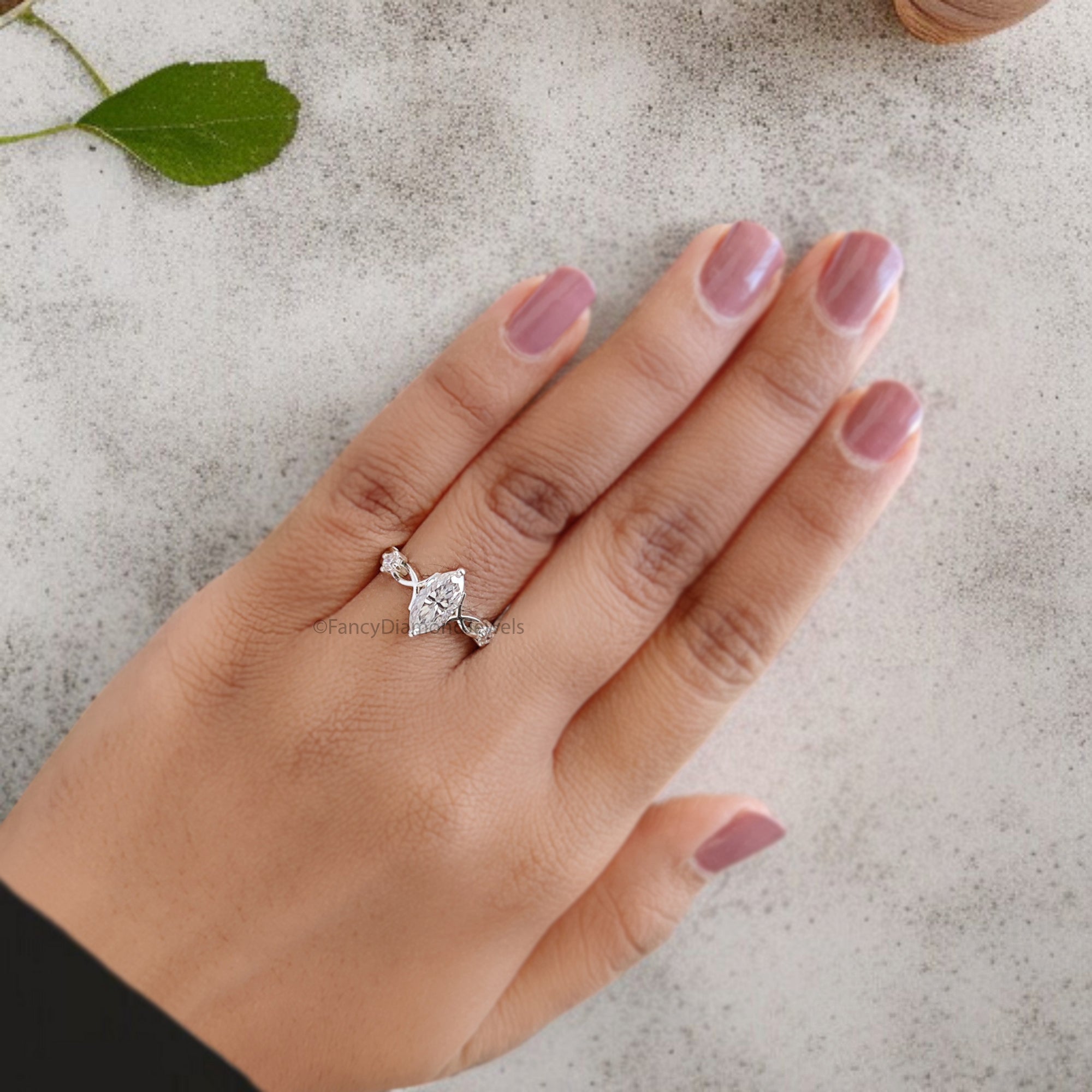 0.95 Ct Marquise Shape Colorless Engagement Ring Three Stone Ring Unique Bridal Ring White Gold Ring Anniversary Ring Gift For Her FD332