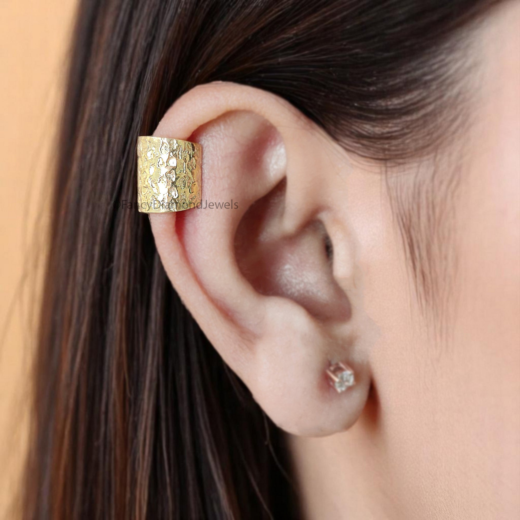 12mm Hammered Sterling Silver Ear Cuff Hammered Sterling Silver Ear Cuff Wide Ear Cuff Yellow Gold Ear Wrap Cuff FD348