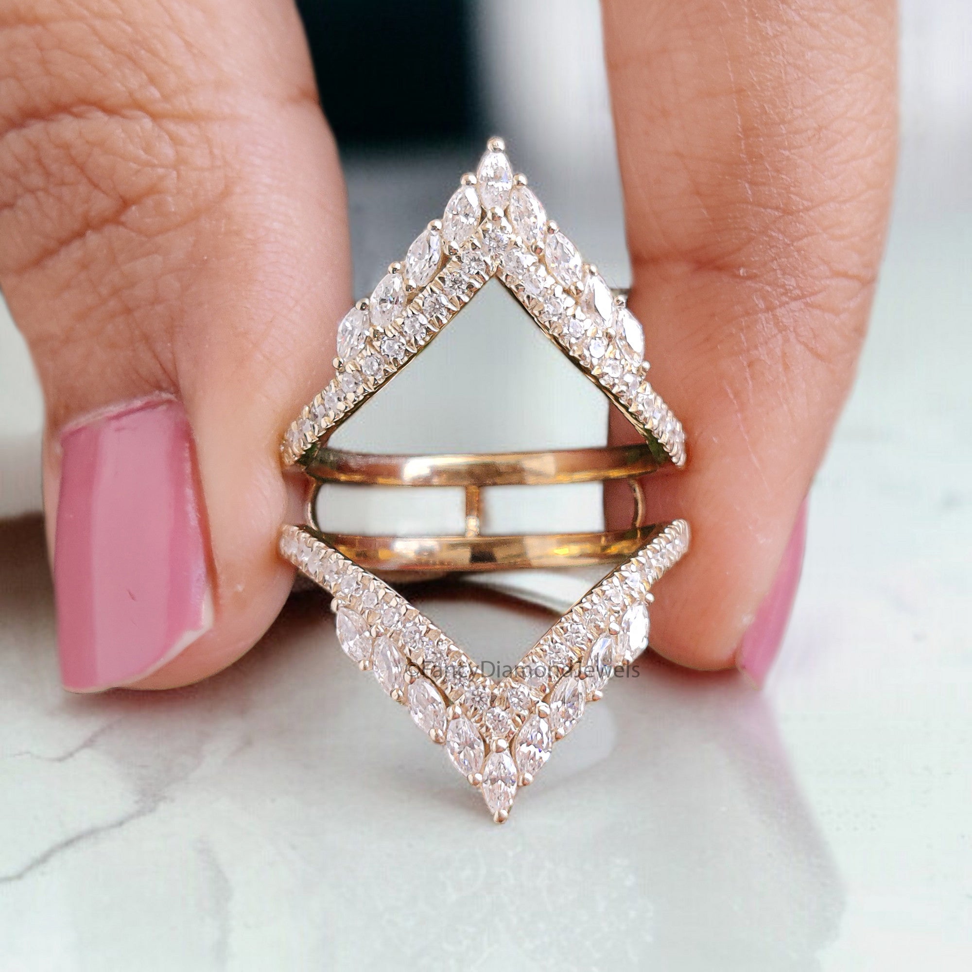 Marquise Moissanite Bridal Set 2pcs Moissanite Cage Ring Unique Engagement Ring Yellow Gold Vintage Wrap Ring Bridal Anniversary Ring FD318