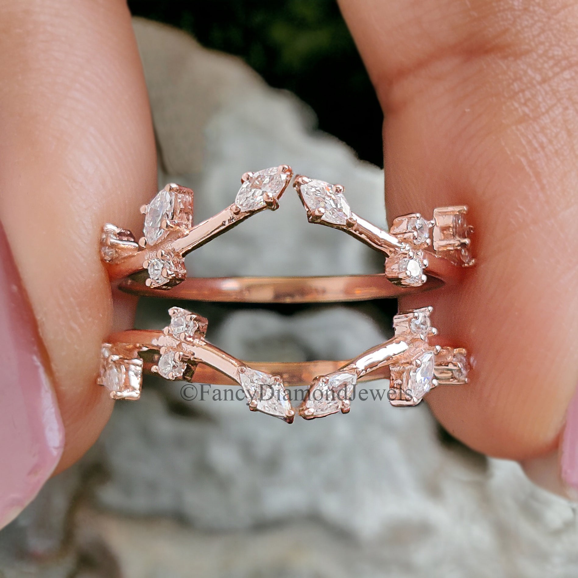 2.40 CT Oval Moissanite Engagement ring set Marquise Moissanite ring Promise Ring Rose Gold Ring Vintage Enhancer Wedding Band FD253