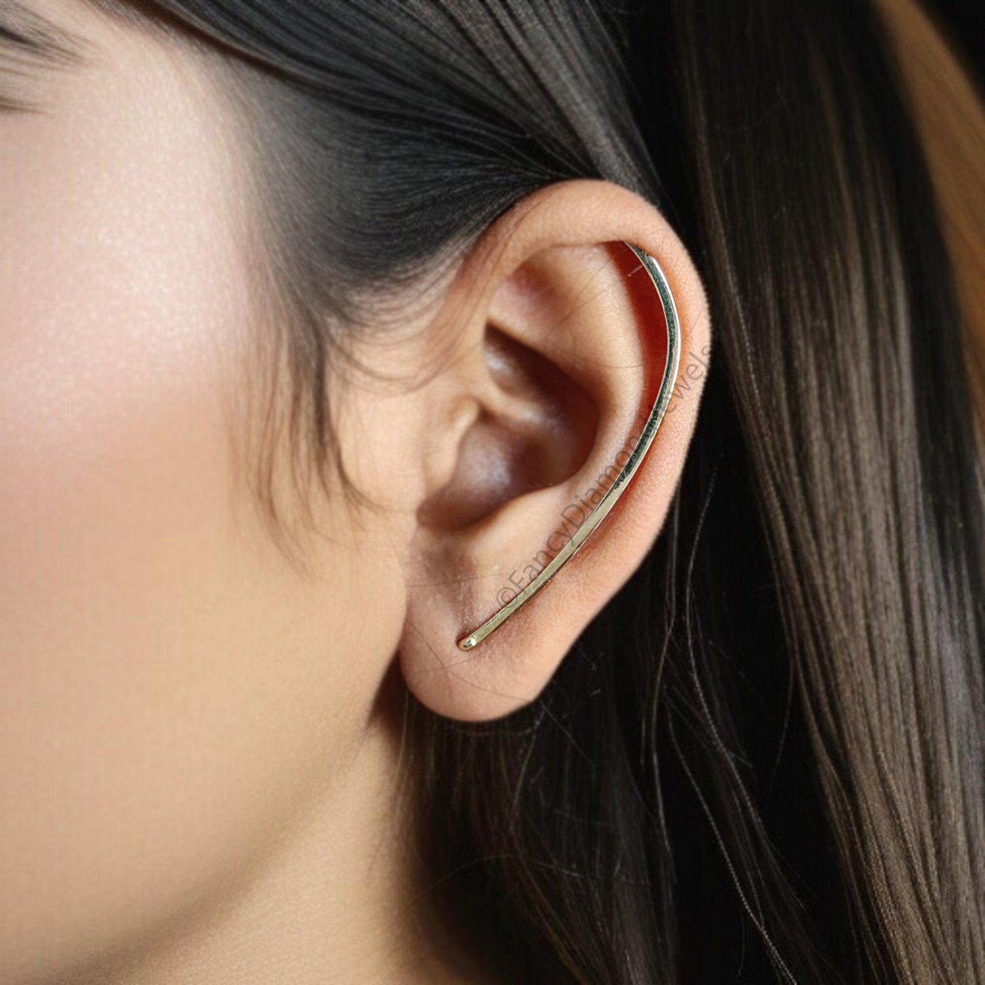 50 mm Dainty Long Ear Climbers Ear Crawler Bar Ear Climber Silver Sweep Ear Pins Yellow Gold Hammered Ear Climber Earrings Gold Cuff FD323