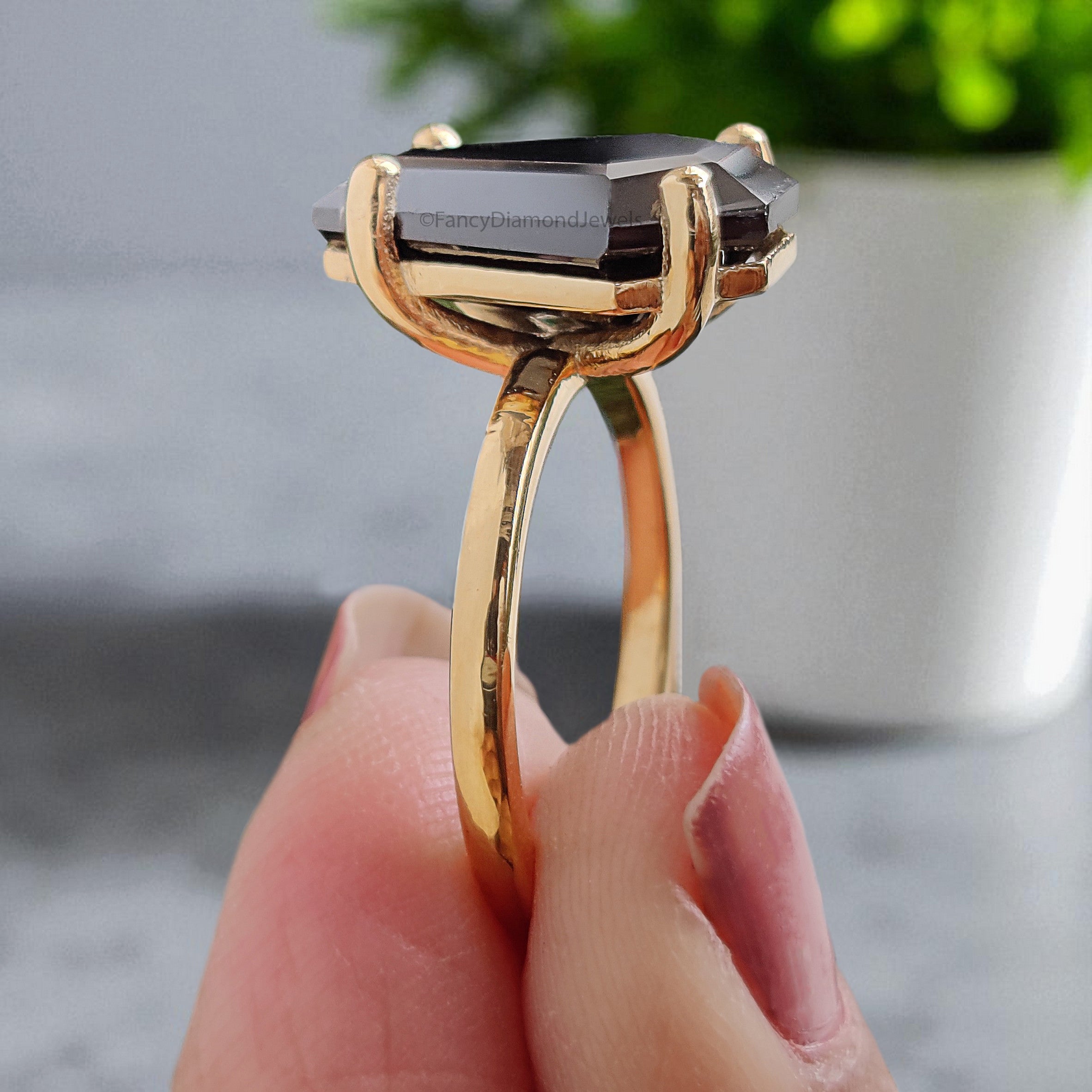 Coffin Black Onyx engagement ring 14mm 13mm 12mm 11mm 10mm 9mm stone ring Simulant Solitaire Diamond ring Silver ring Gift for her FD393