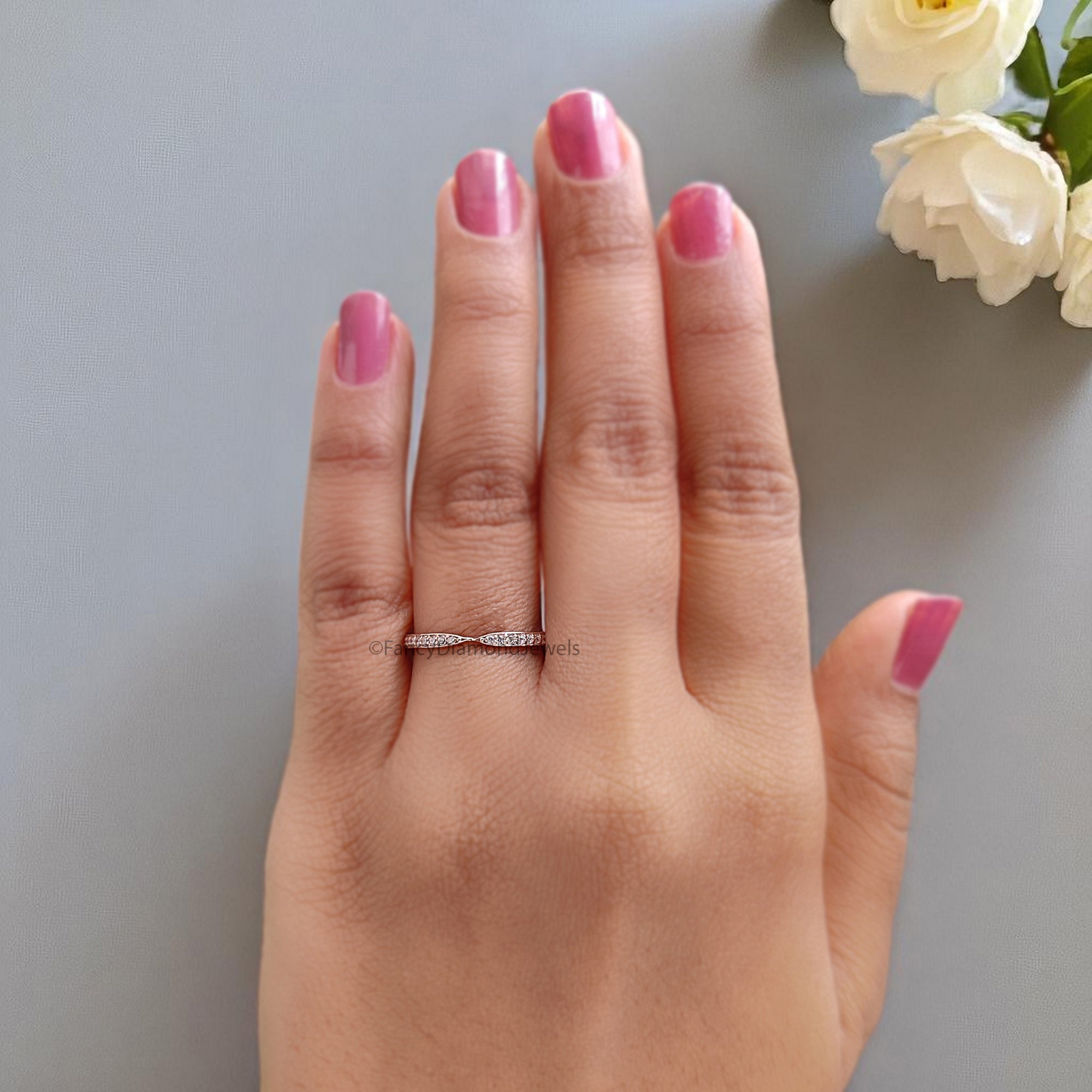 Bow Style Wedding Ring Silver/10K/14K/18K Gold Band Half Eternity Minimalist stacking dainty matching anniversary ring Gift For Her KD910