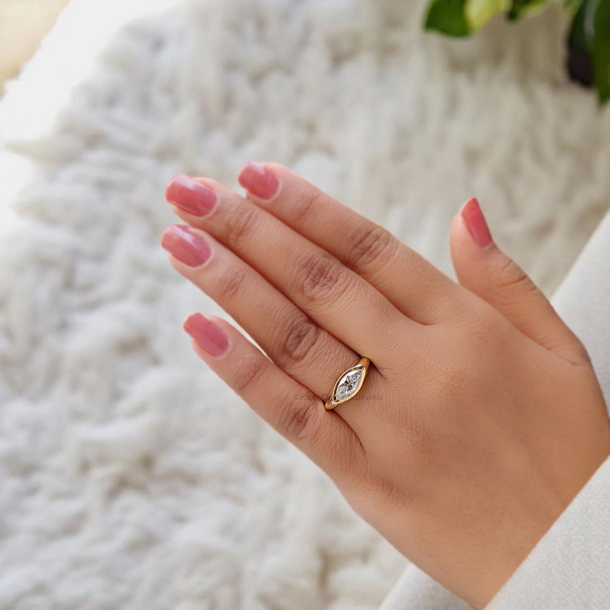 1.00 CT Marquise Cut Moissanite Engagement Ring Marquise Bezel Set Ring Solitaire Ring Wedding Ring Yellow Gold Ring Promise Ring FD361