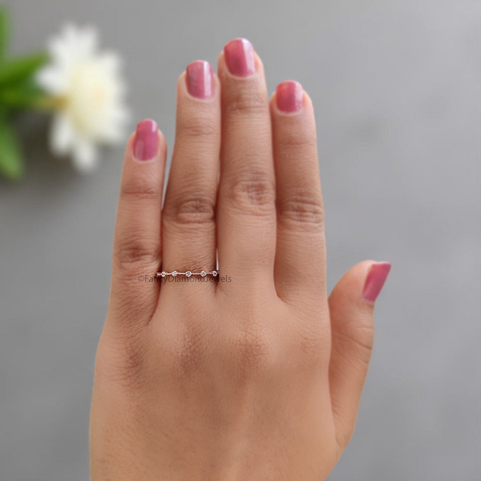 White Round Diamond Wedding Band Half Eternity Minimalist Ring Silver/10K/14K/18K Band stacking dainty matching anniversary ring KD906